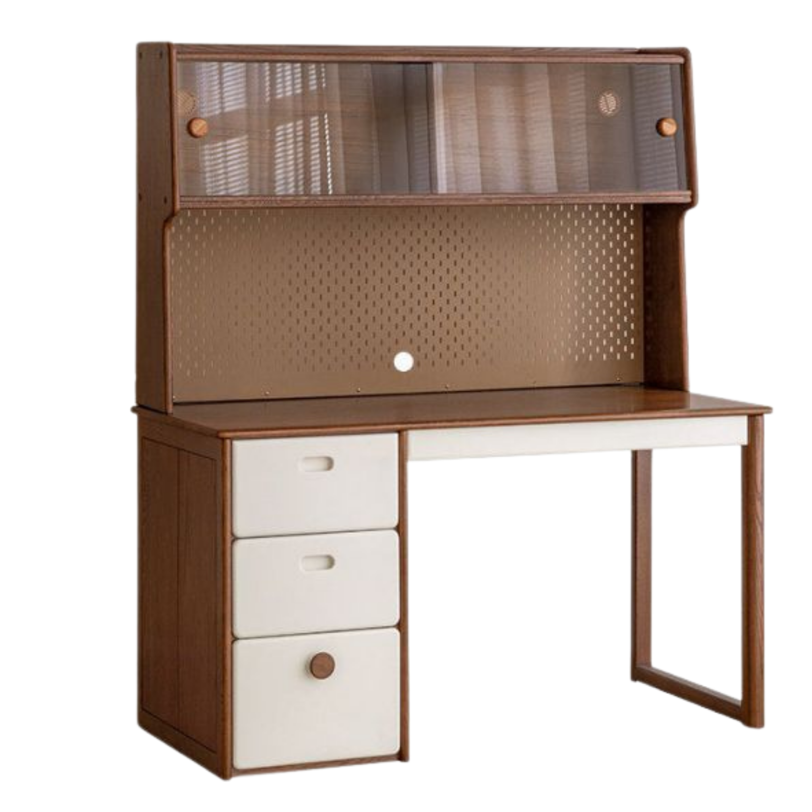 Oak Solid Wood Retro Style Kids Study Desk with Integrated Bookshelf