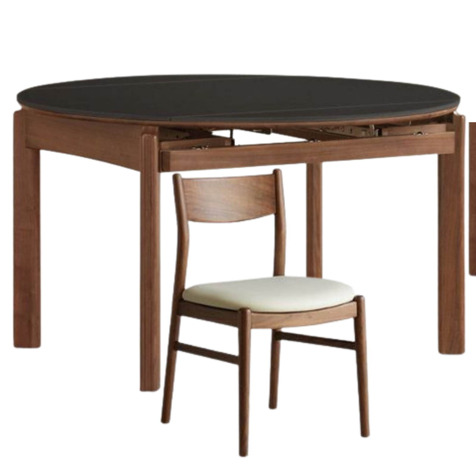 Black Walnut Solid Wood Folding Dining Table with Rock Plate Round Top