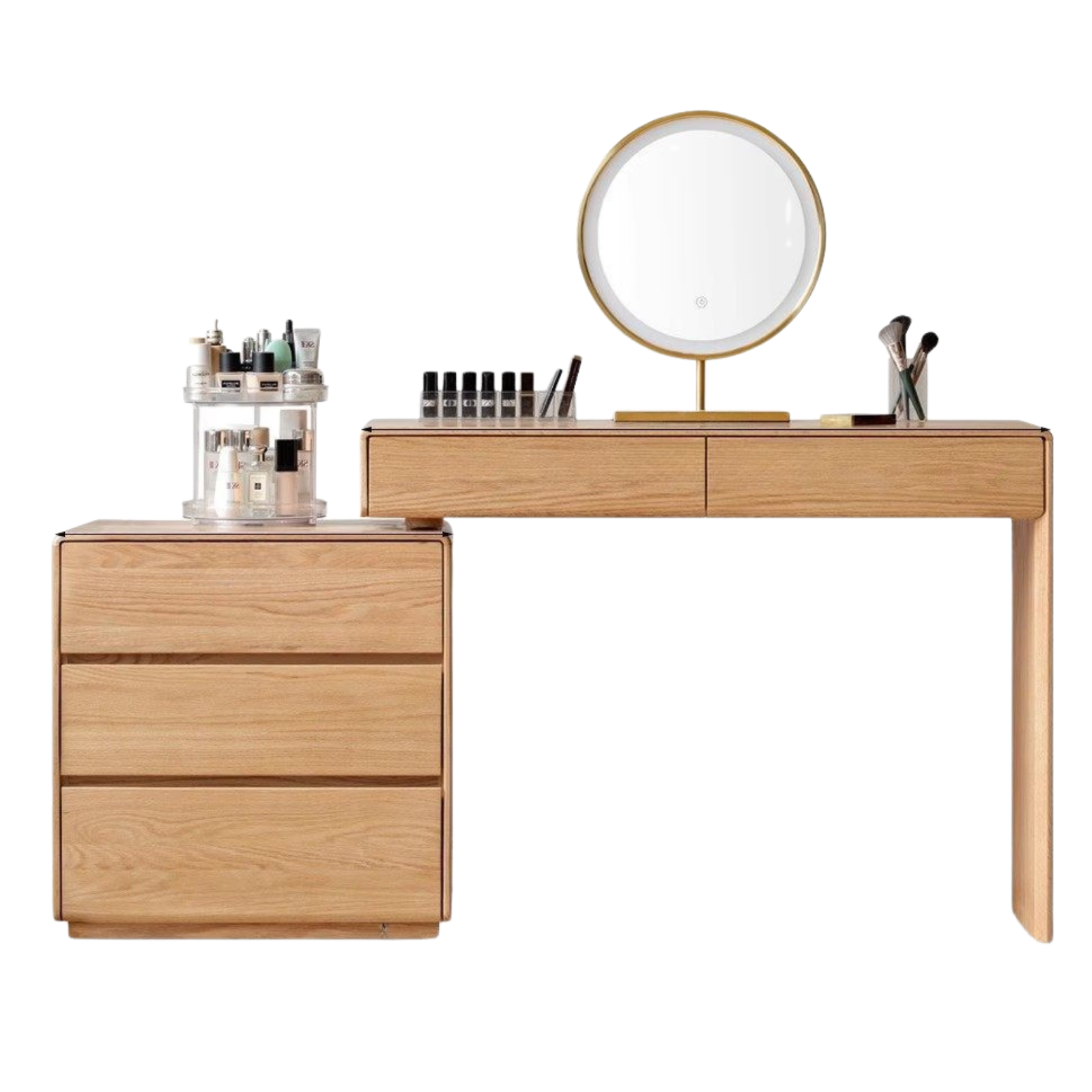 Oak, Ash Solid Wood Retractable Vanity Table Storage Cabinet.