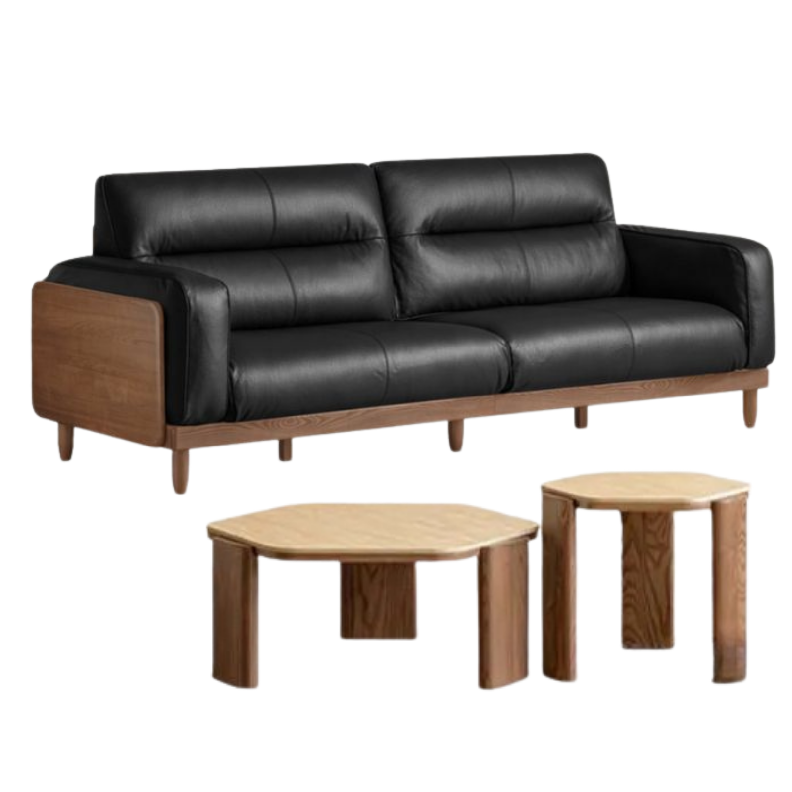Ash Solid Wood Genuine Leather High Back Sofa