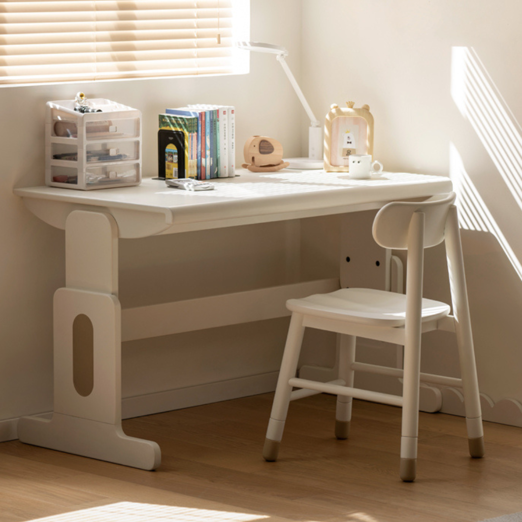 Beech Solid Wood Lift Study Desk Adjustable White Children's Desk