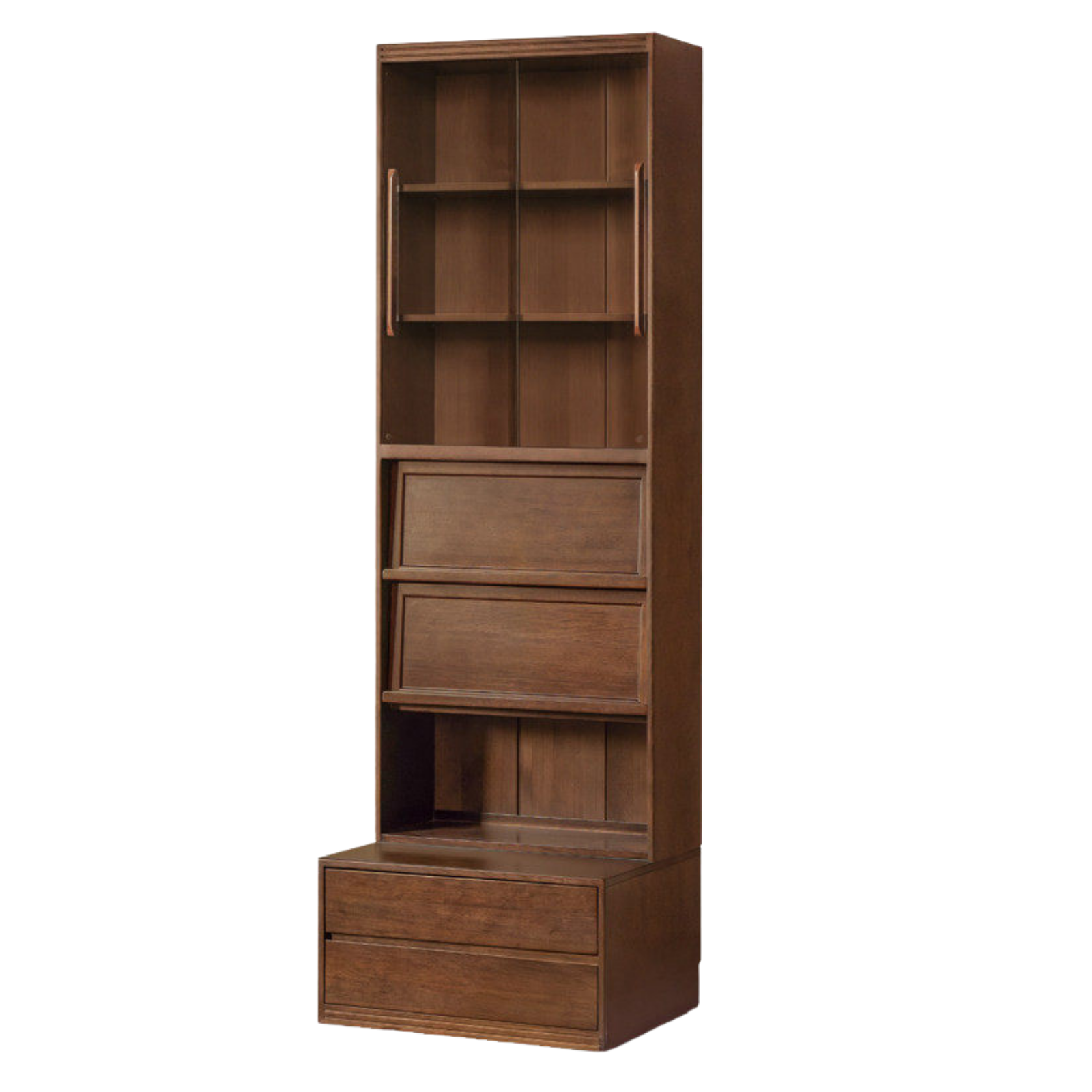 Solid Longan Hardwood, Ash Solid Wood Bookcase with Floor-to-Deck and Wall-Mounted Display Cabinet