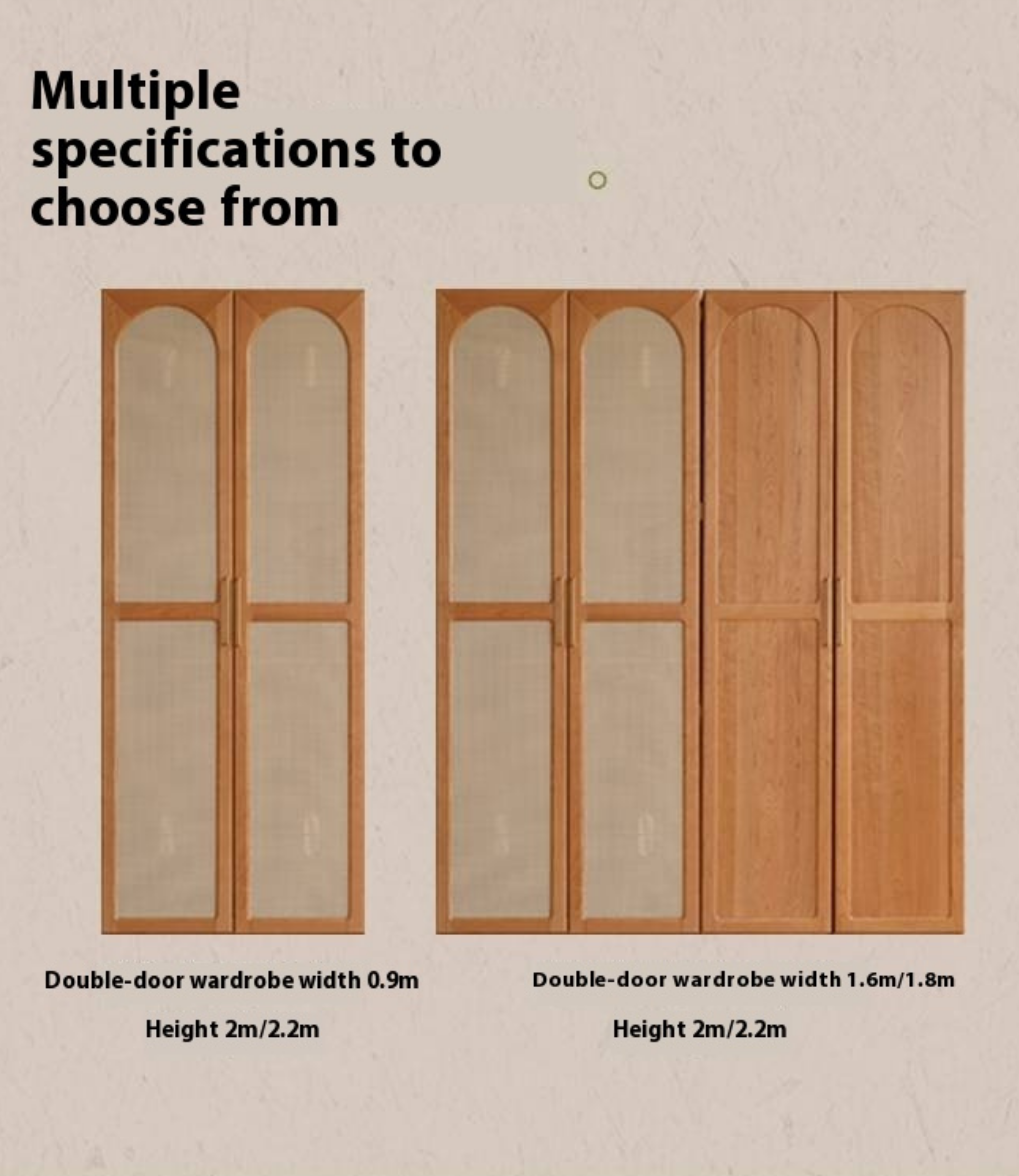 Cherry Solid Wood Retro Rattan Wardrobe