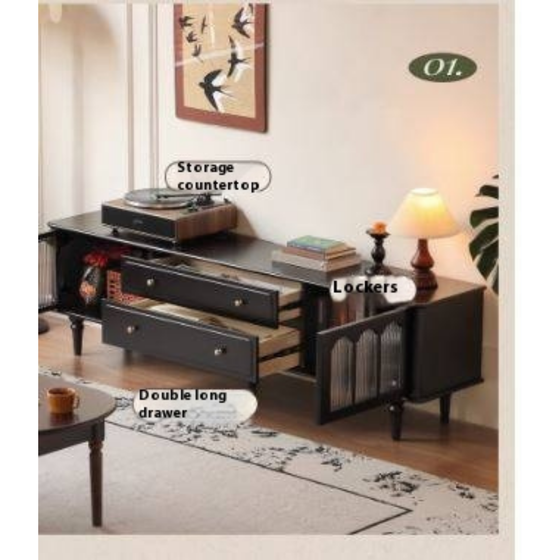 Solid RubberWood French Retro TV Stand