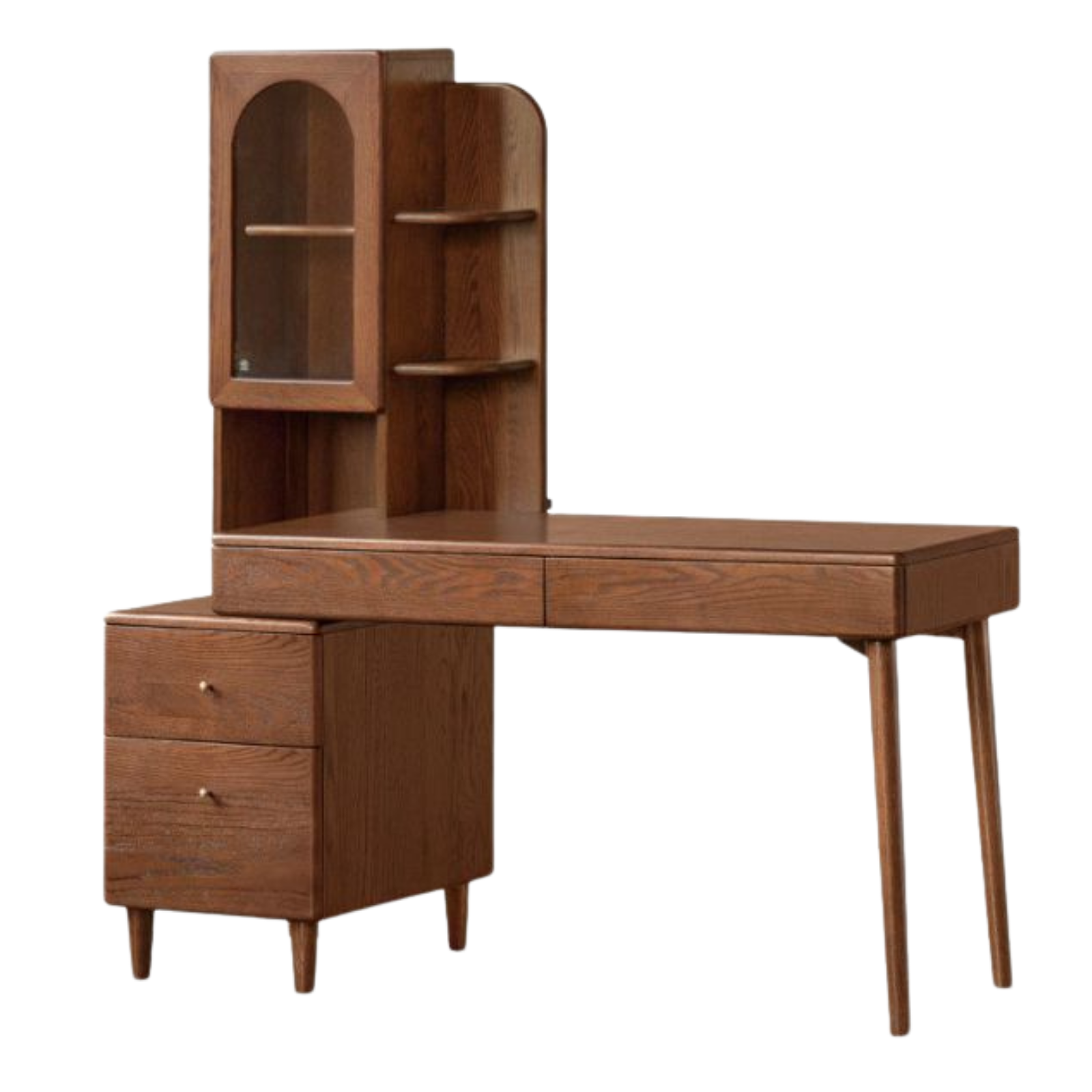 Oak Solid Wood Telescopic Desk with Integrated Bookshelf