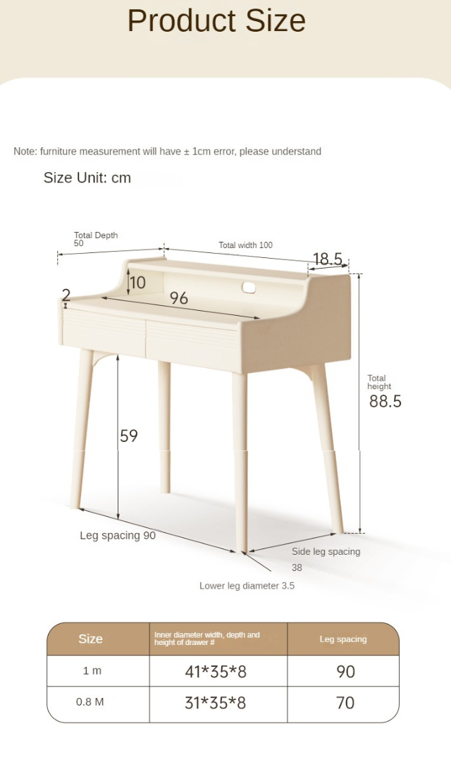 Solid RubberWood Cream Style Vanity Table.