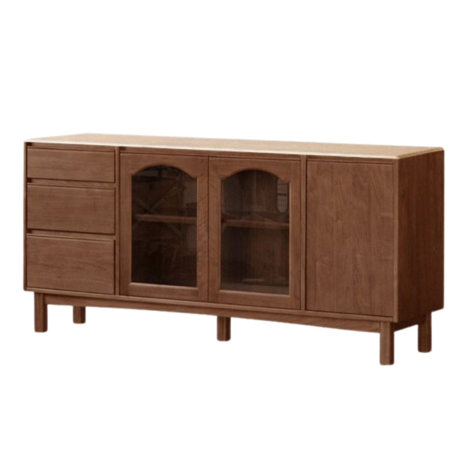 Black Walnut Solid Wood Buffet Cabinet with Retro Style and Rock Board Surface
