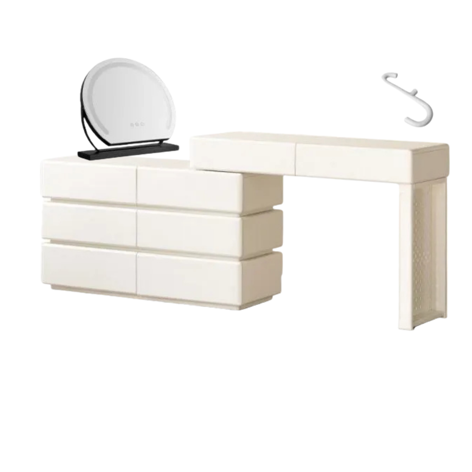 Solid Rubberwood Telescopic Vanity Table with Single-Layer Storage in White Cream