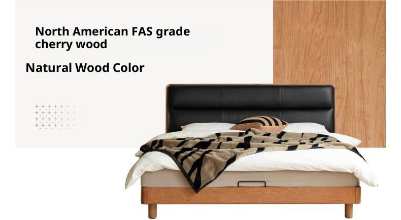 Black Walnut, Teak Solid Wood Luxury Genuine Leather Bed