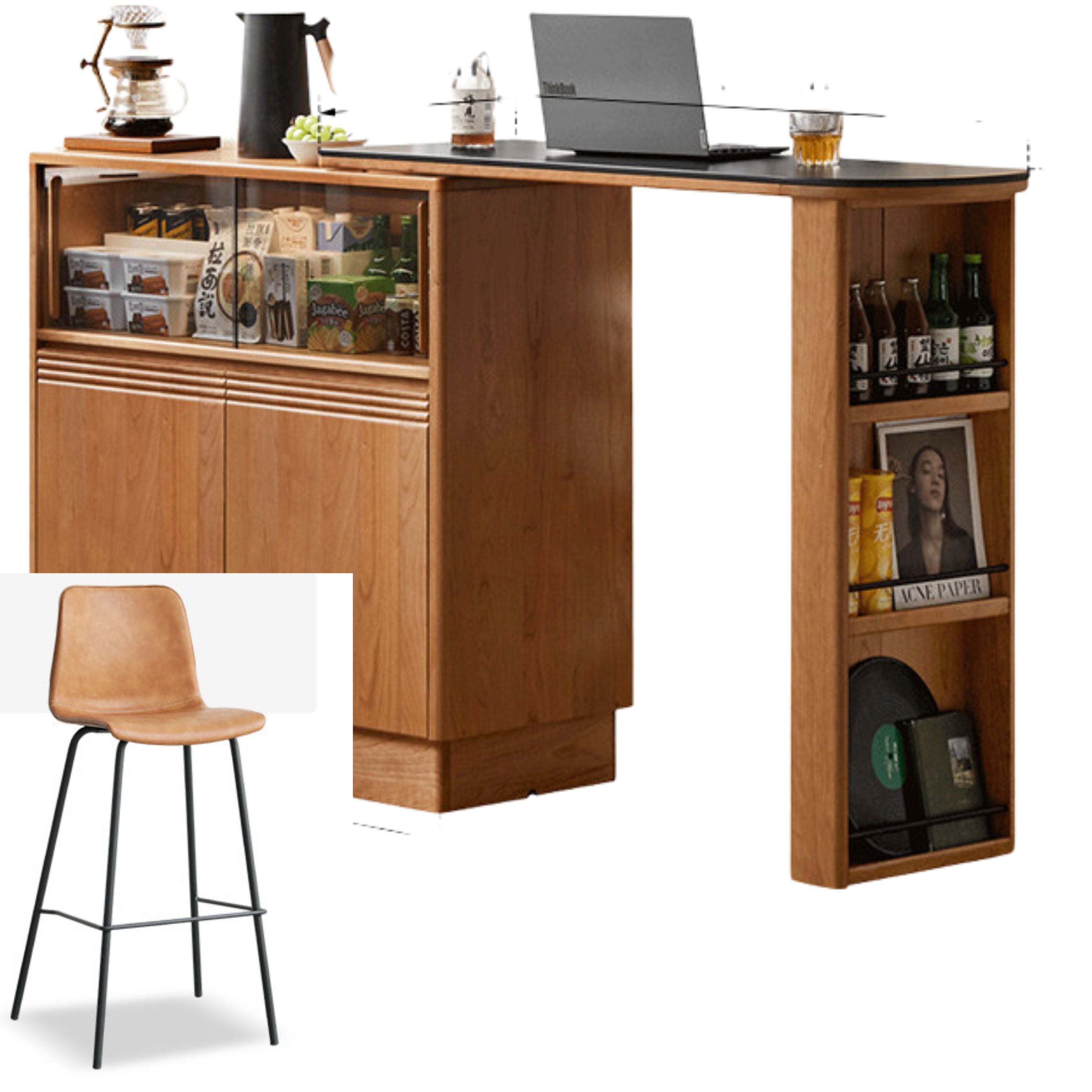 Cherry Solid Wood Telescopic Bar Table