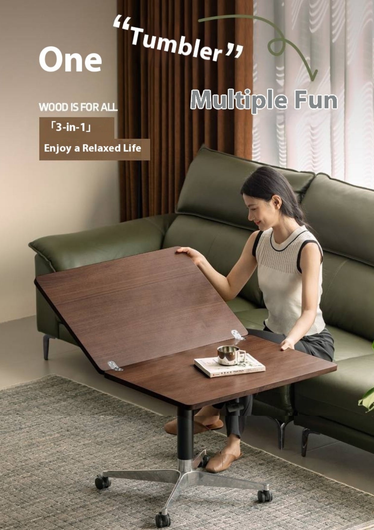 Black Walnut, Oak Solid Wood Rectangular Lift Side Table