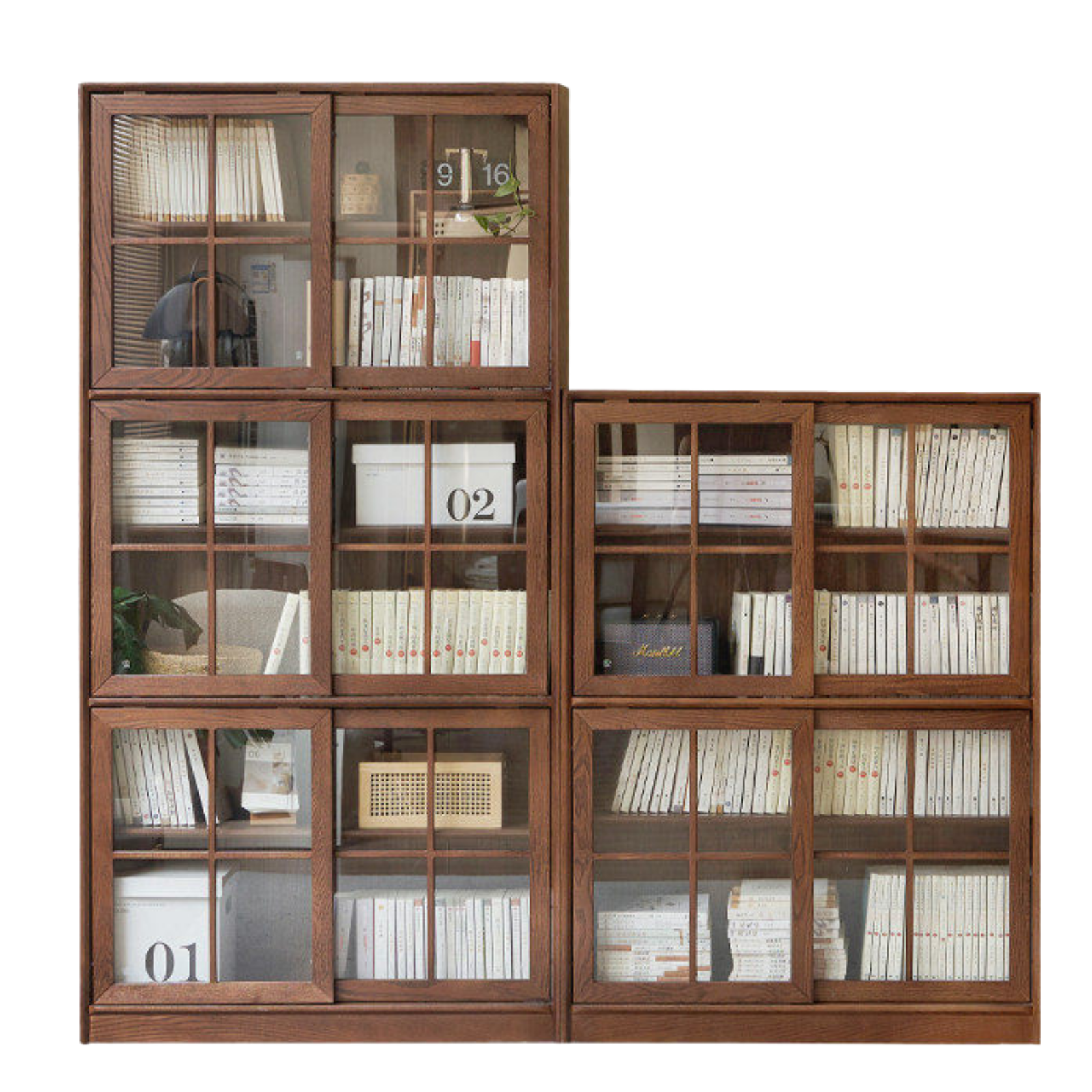 Black Walnut, Oak, Beech Solid Wood Sliding Door Bookcase