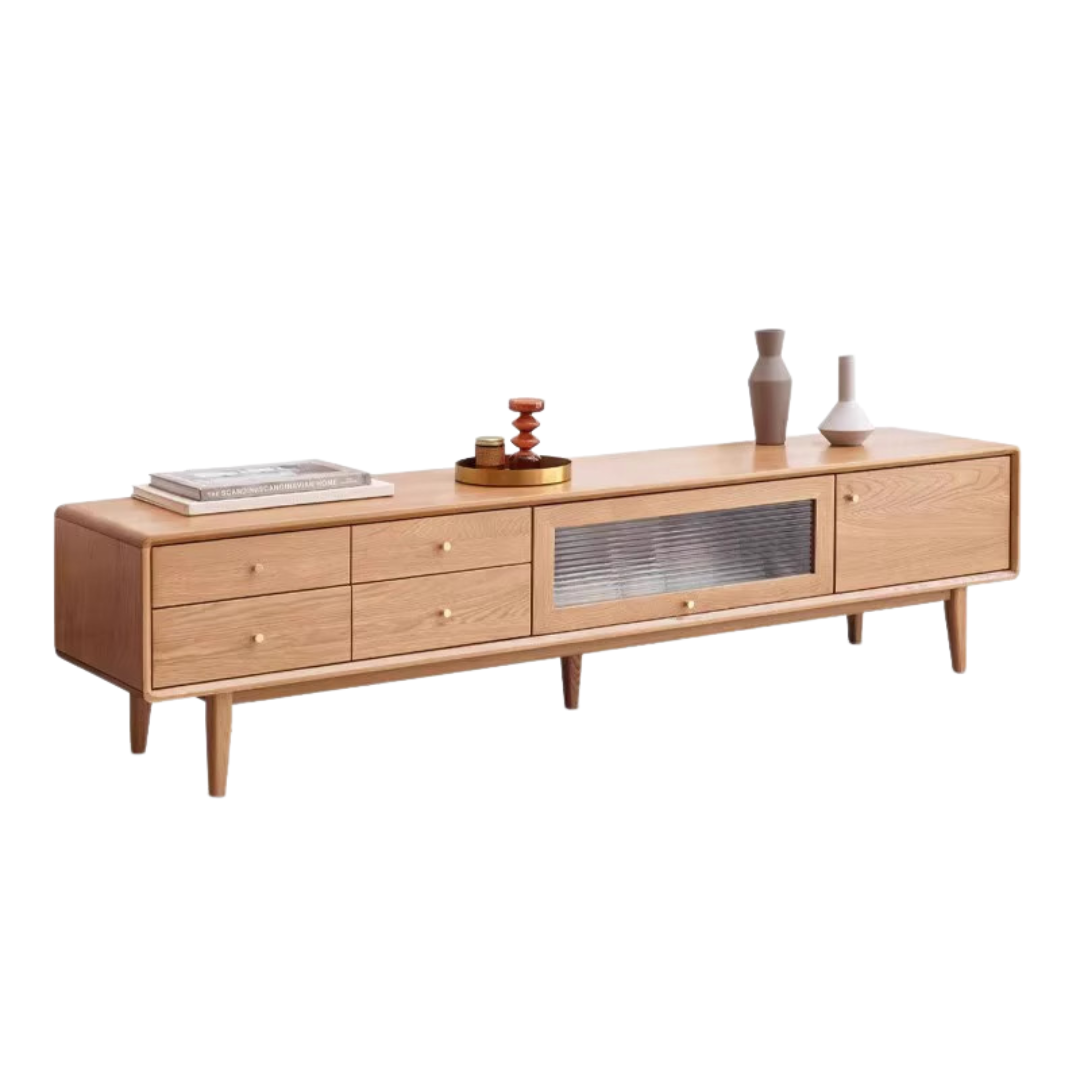 Oak Solid Wood Flip Door TV Cabinet.