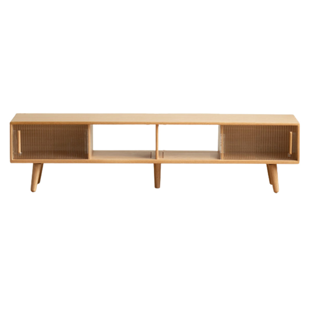 Oak, Rubber Solid wood TV Stand Glass Sliding Door