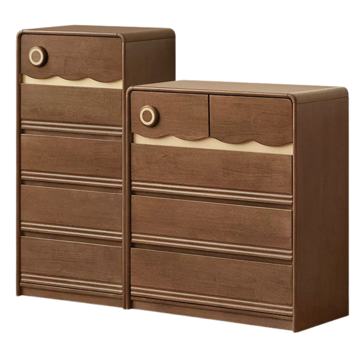 Beech Solid Wood, Solid RubberWood Scalloped Kids Dresser with Round Knobs