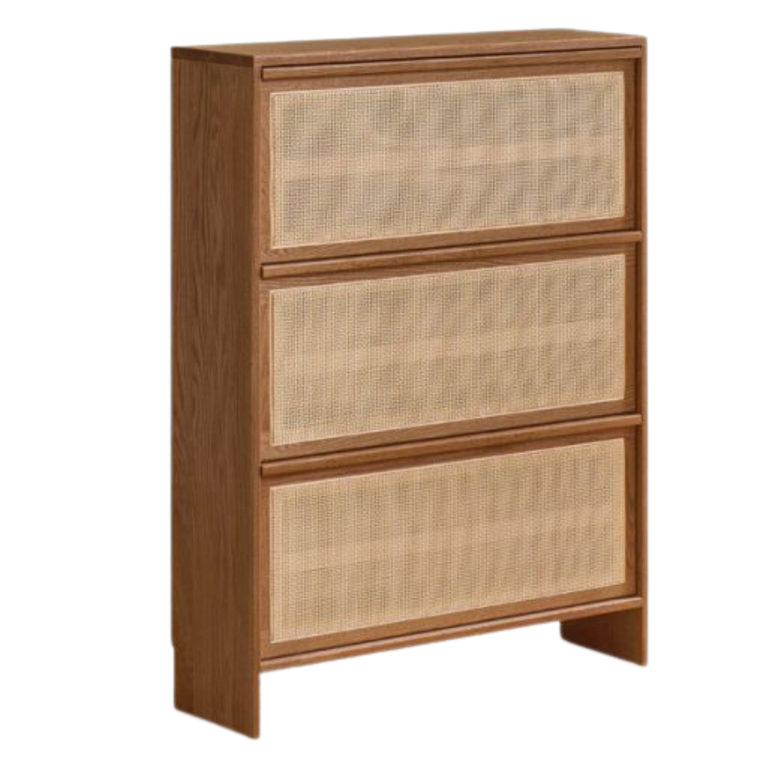 Oak Solid Wood Shoe Cabinet with Modern Minimalist Flip Door, Rattan Accents