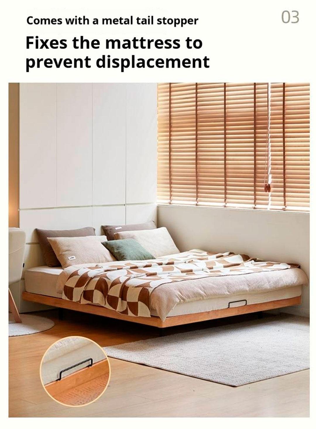 Rubberwood Solid Wood Japanese Style Suspended Platform Bed, Headboard-Free Bed