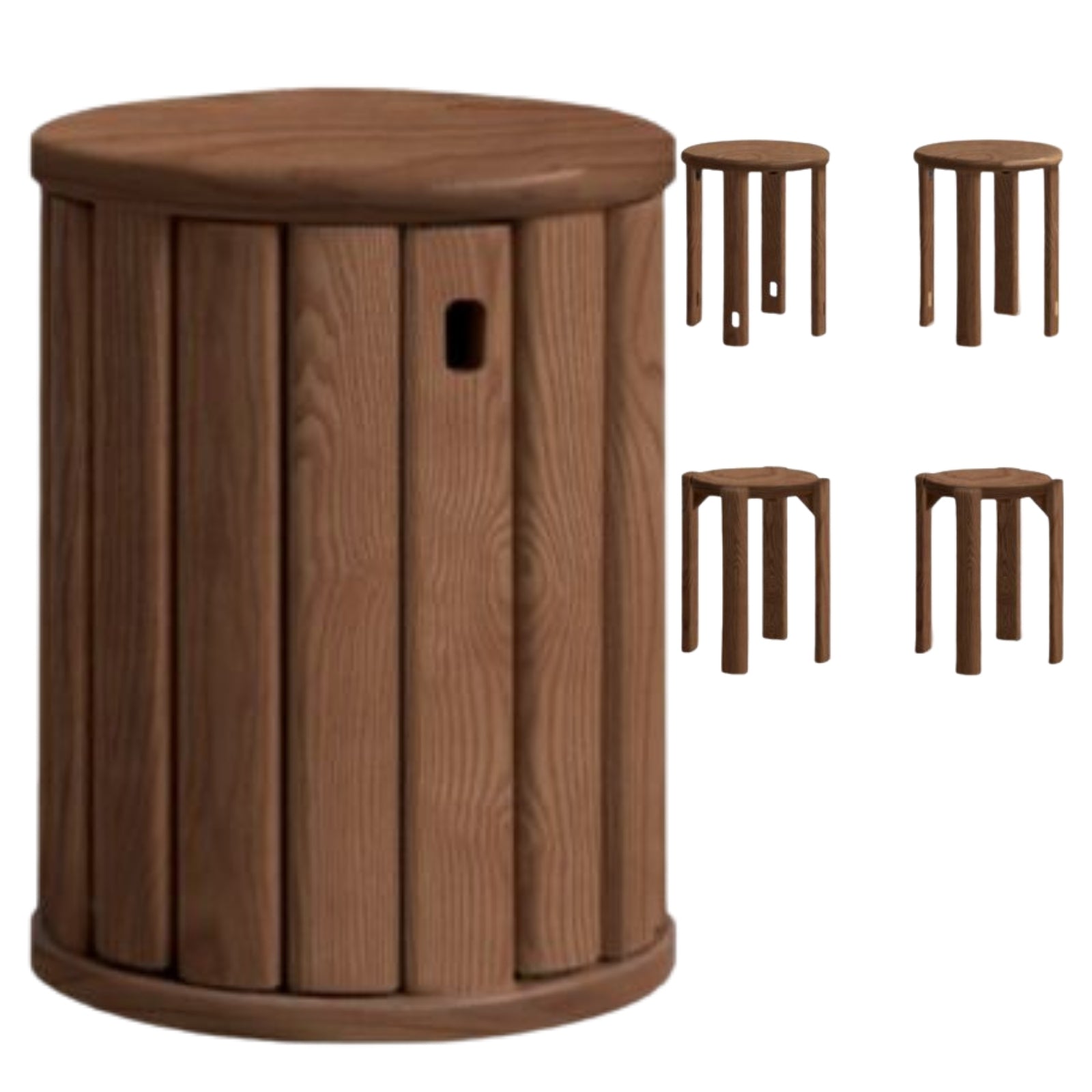 Black Walnut, Ash Oak, Solid Rubberwood Solid Wood Stacking Stool