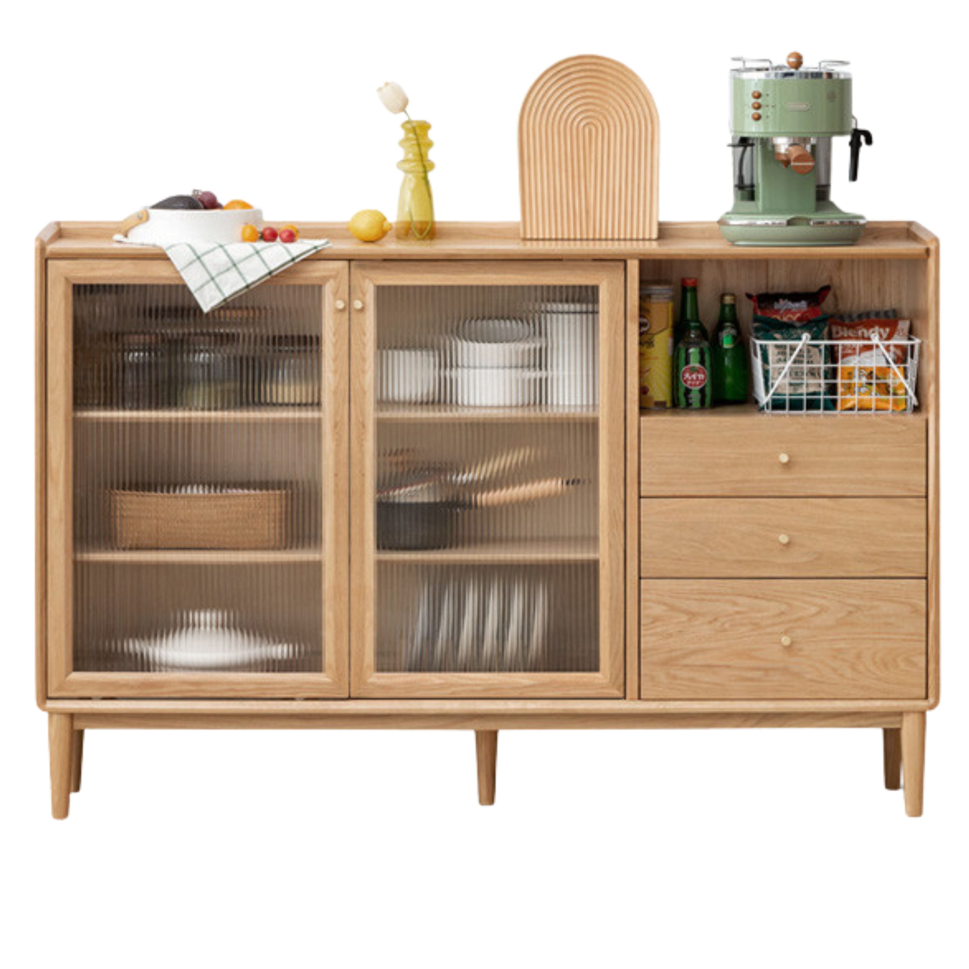 Oak, Ash, Black Walnut, Cherry, Beech Solid Wood, Solid RubberWood Ultra-thin Sideboard Sliding Door