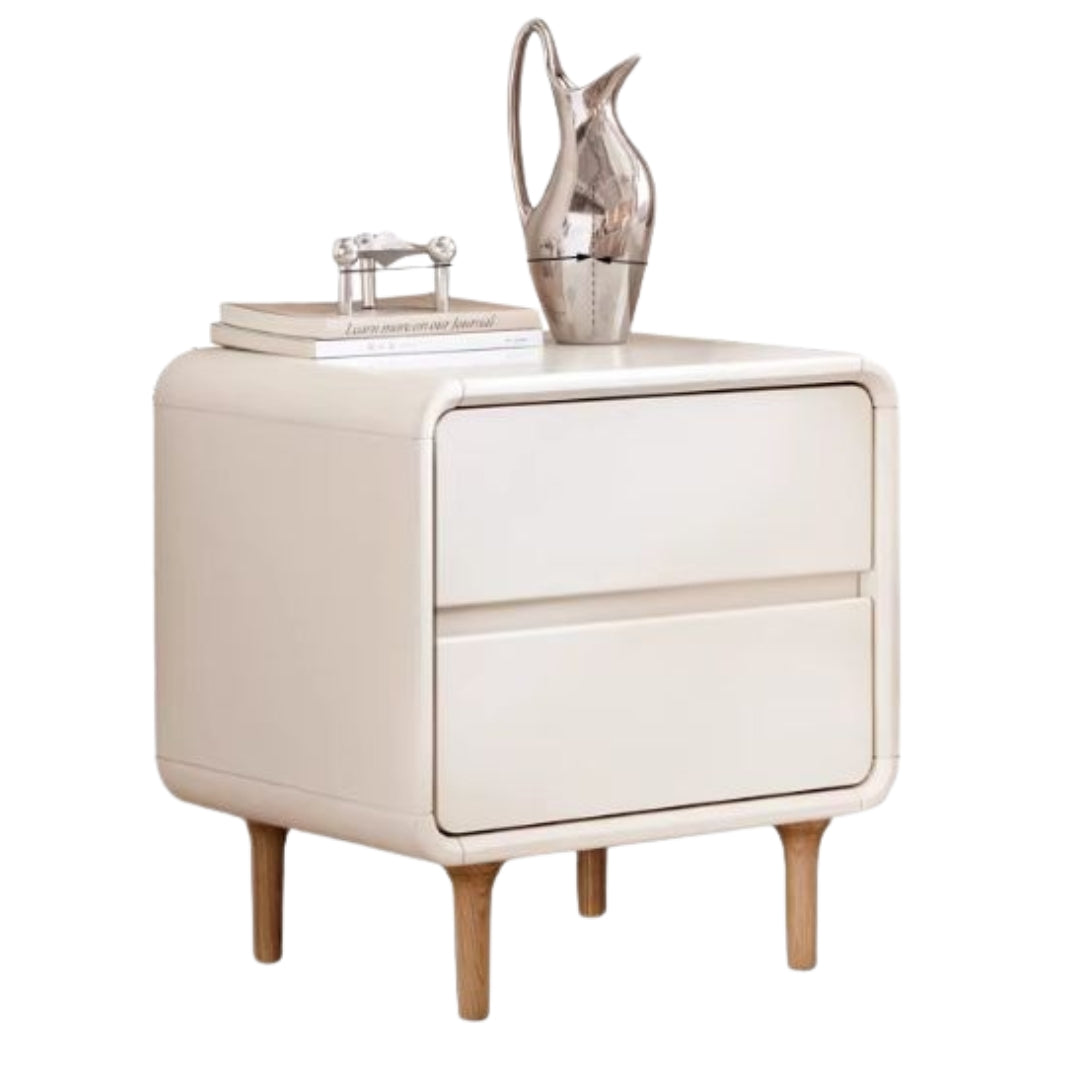 Solid Rubberwood Creamy Candy Style Nightstand.