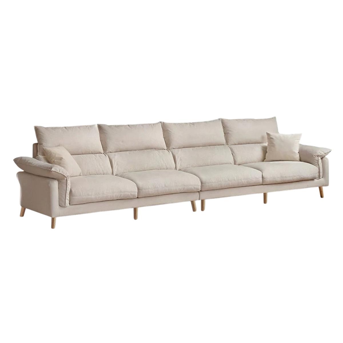 Deep-Seat Sofa with Down-Filled Cushions and Wood Legs-Genuine leather, fabric