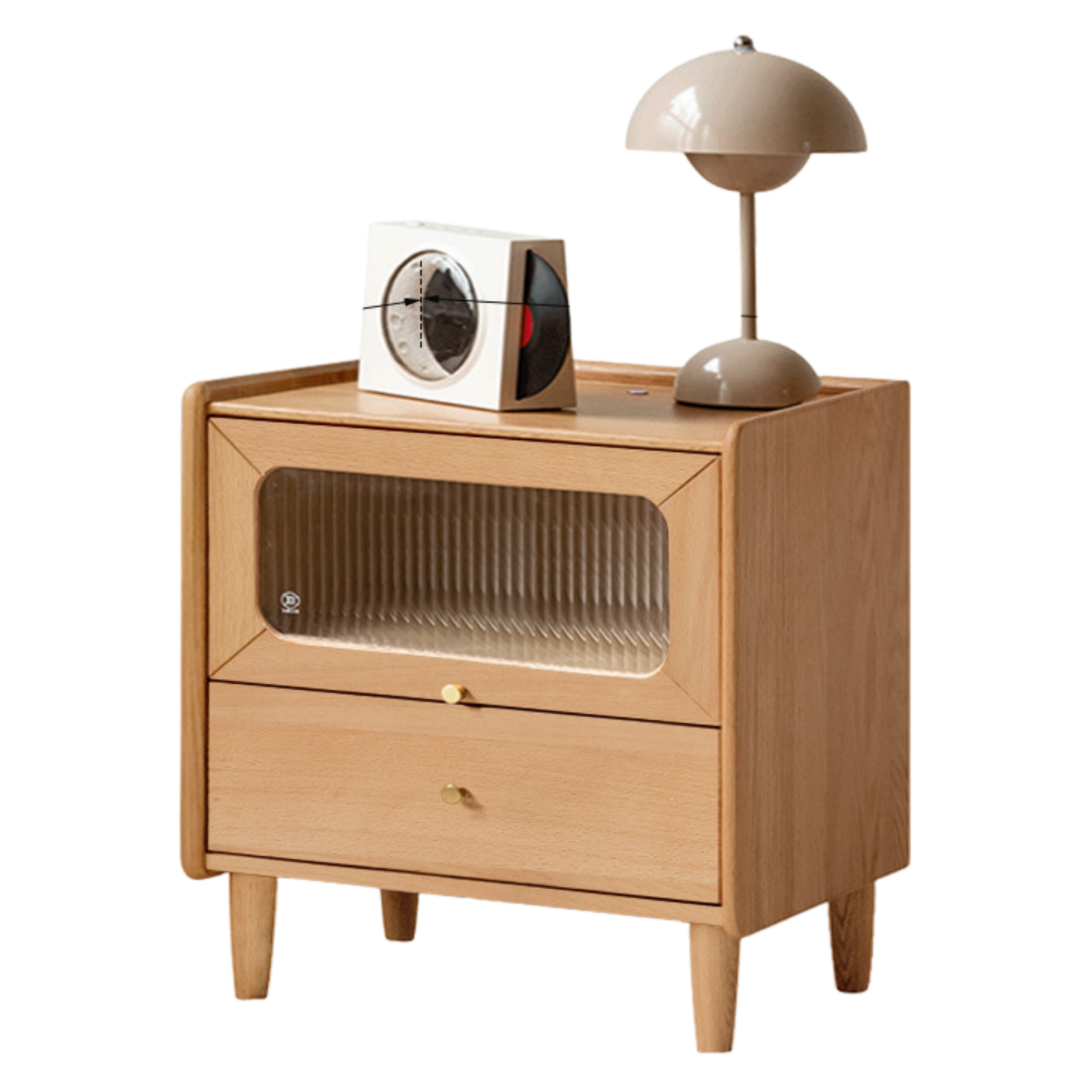 Oak, Beech Solid Wood Nightstand With Light