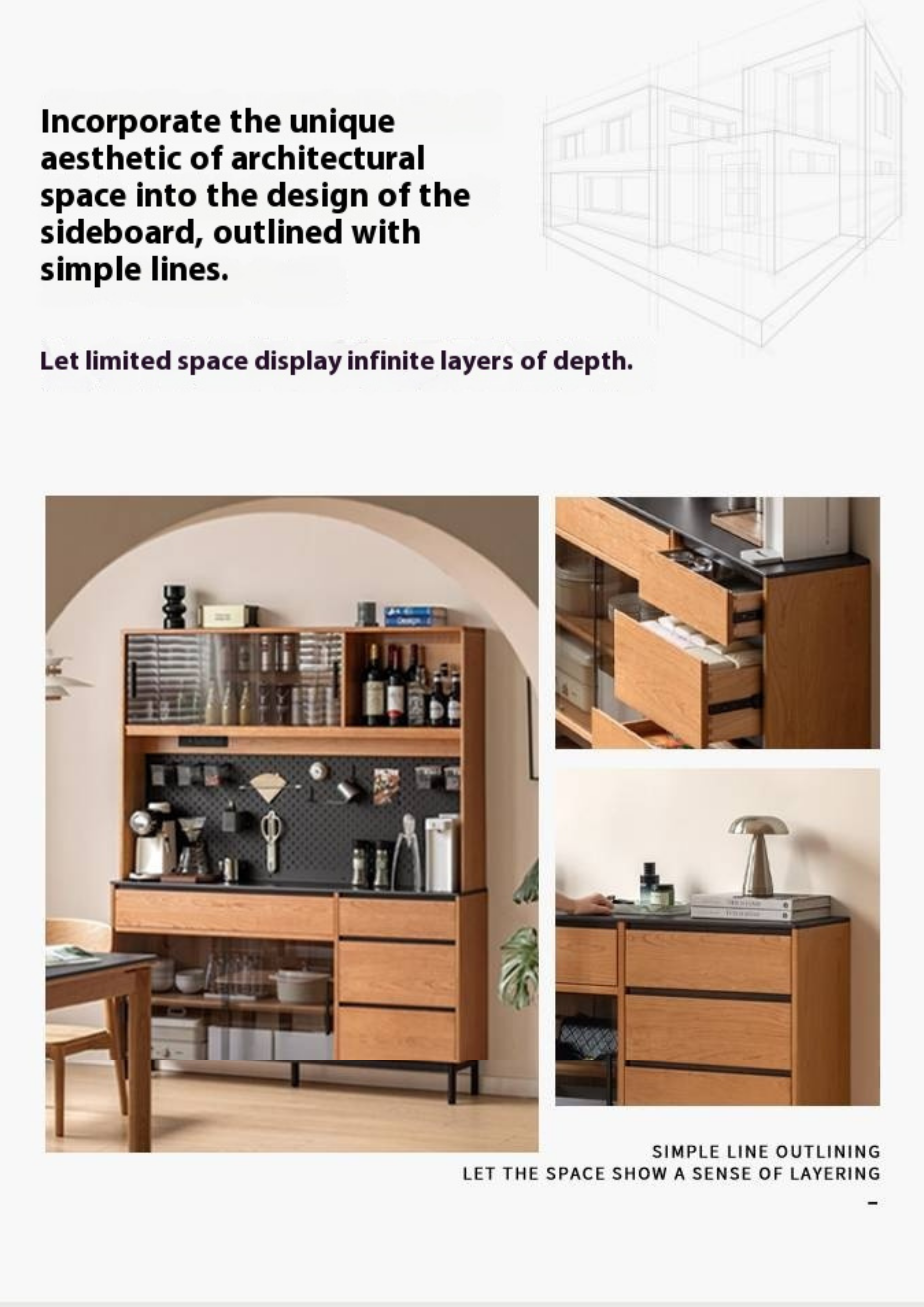 Cherry, Tulipwood Solid Wood Rock Board Dining Sideboardс