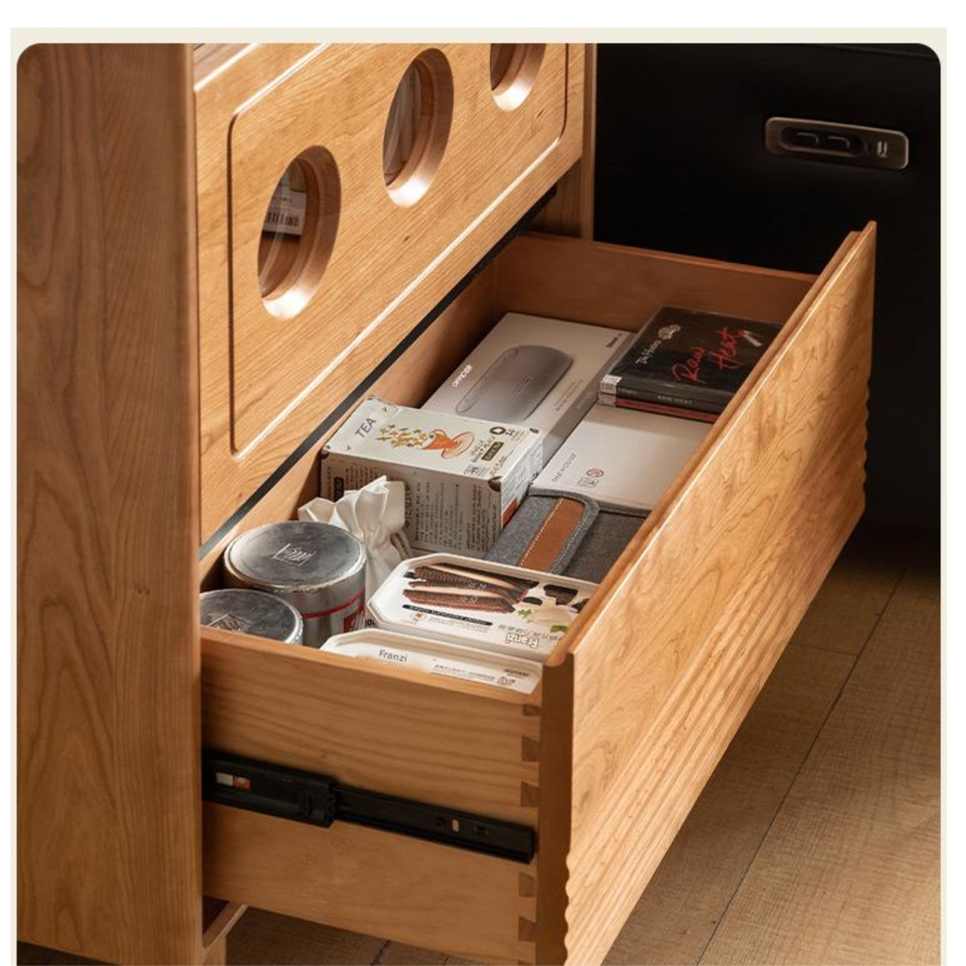 Cherry Solid Wood Retro Storage Side Cabinet.