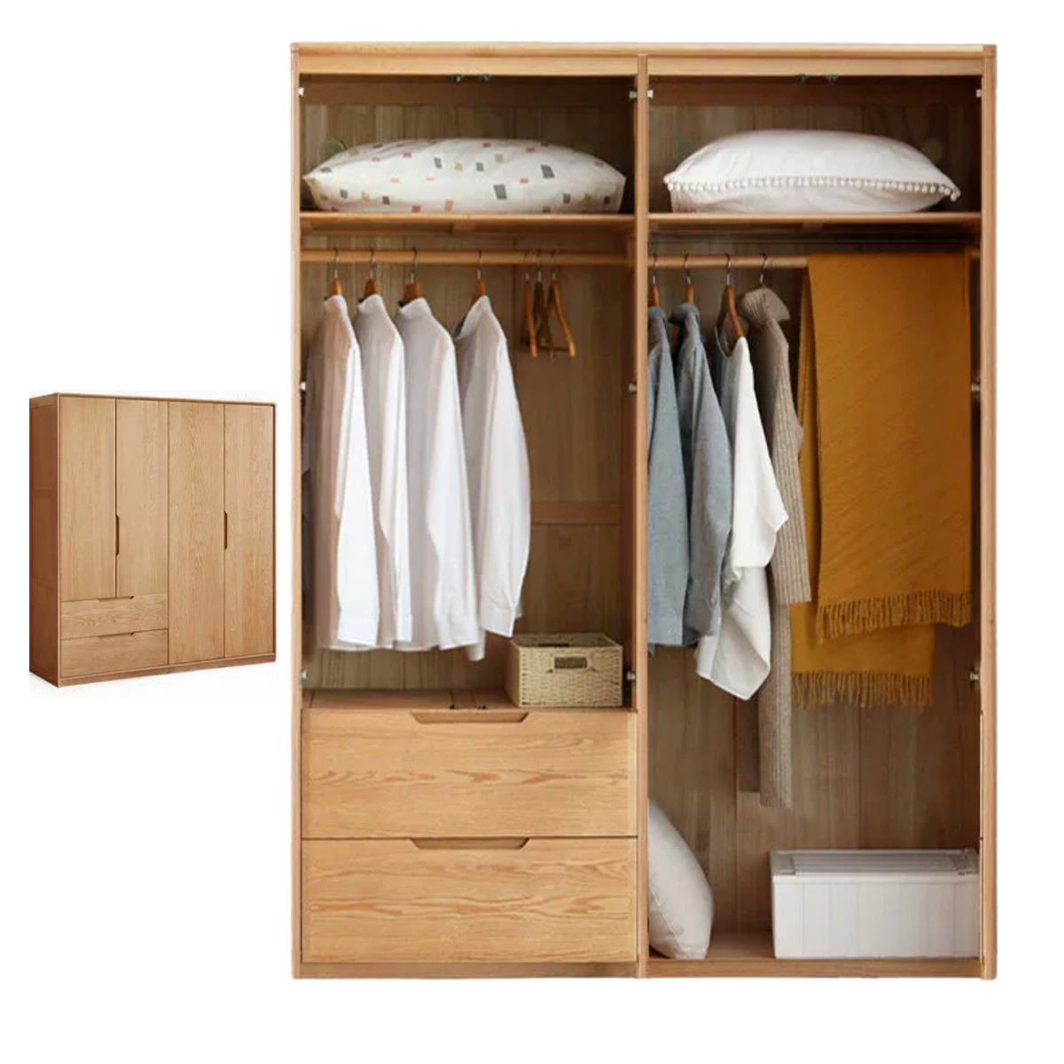 Ash Solid Wood Modular Wardrobe Closet System with Vertical Groove Pulls