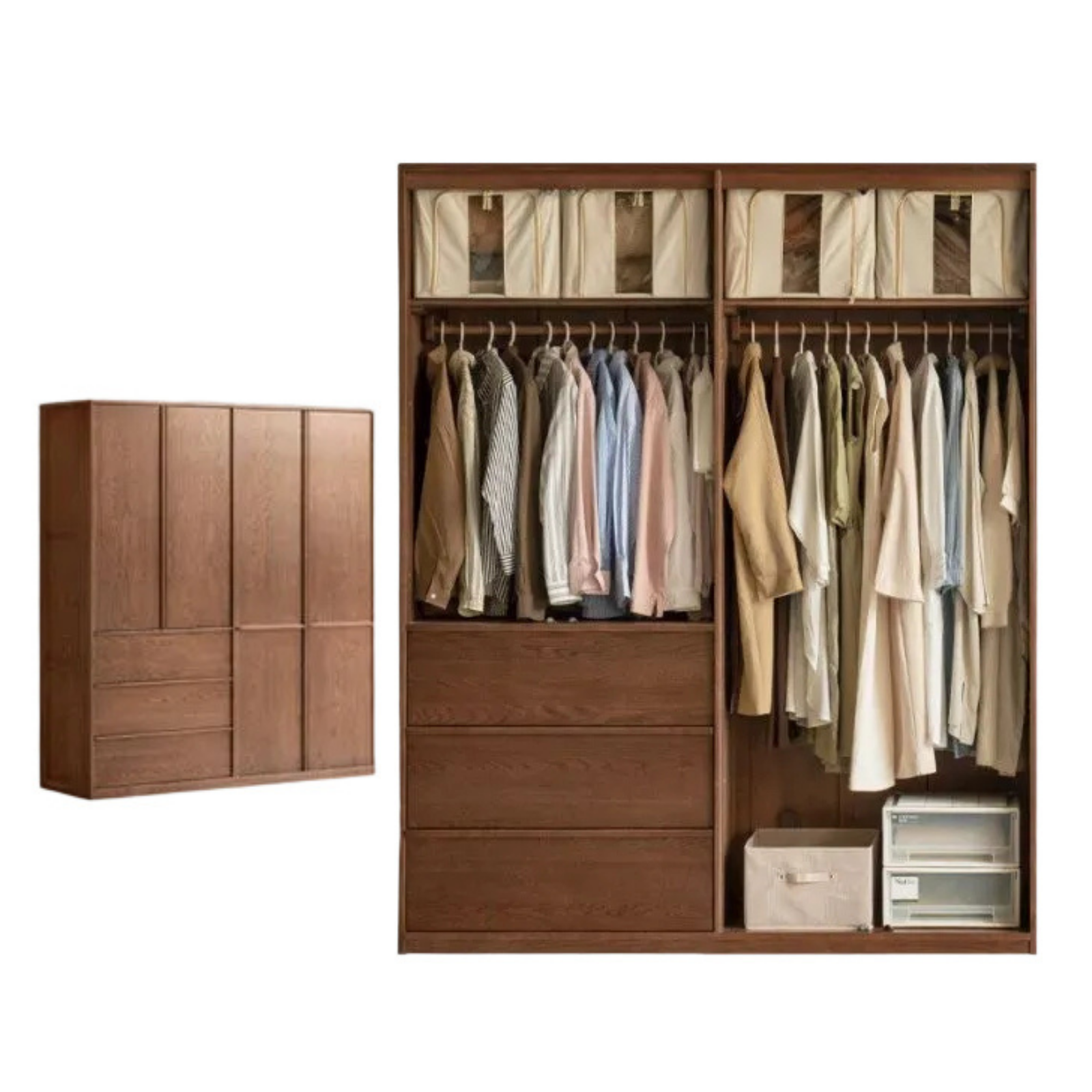 Oak Solid Wood Wardrobe with Modern Minimalist Design