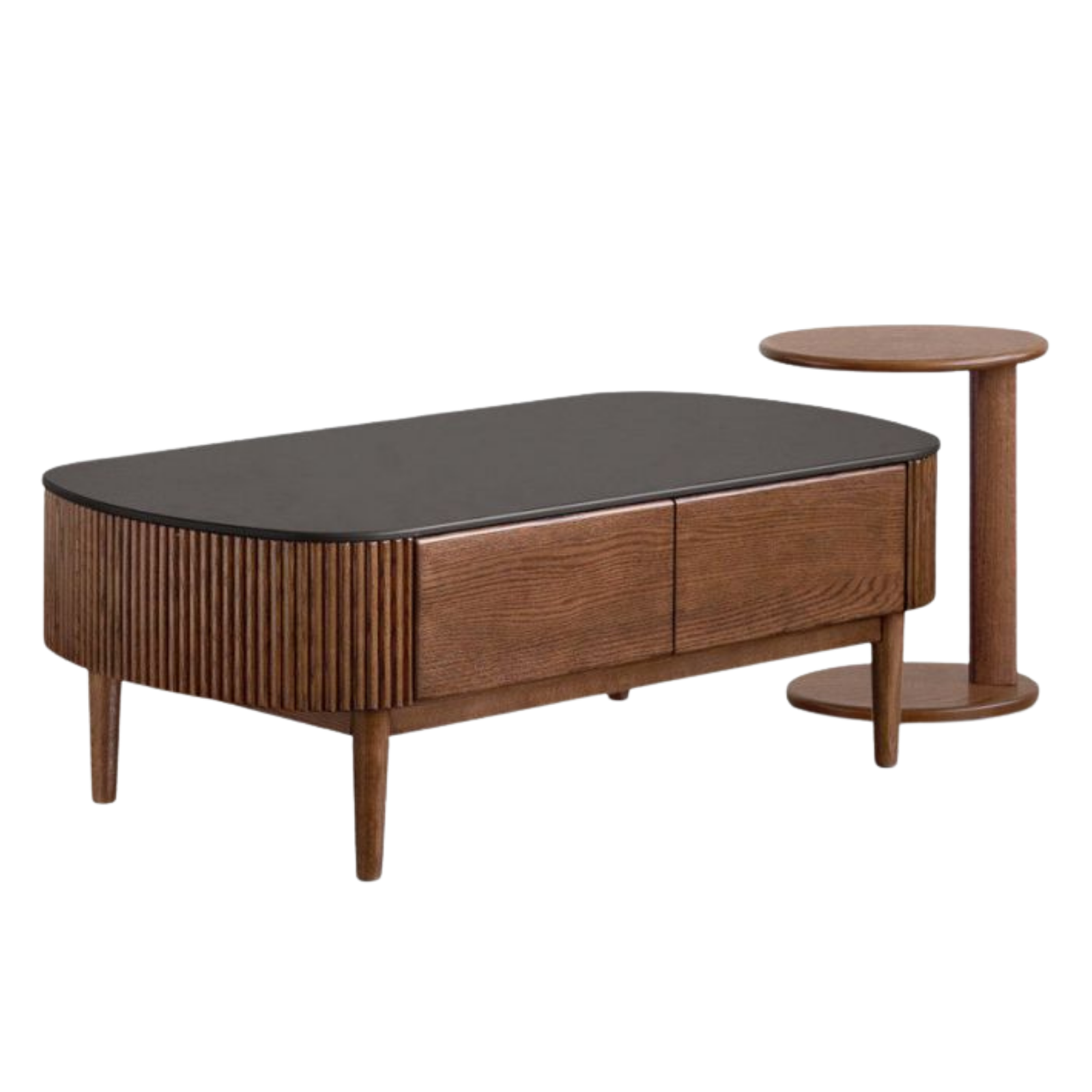 Oak Solid Wood Coffee Table with Rock Plate Surface