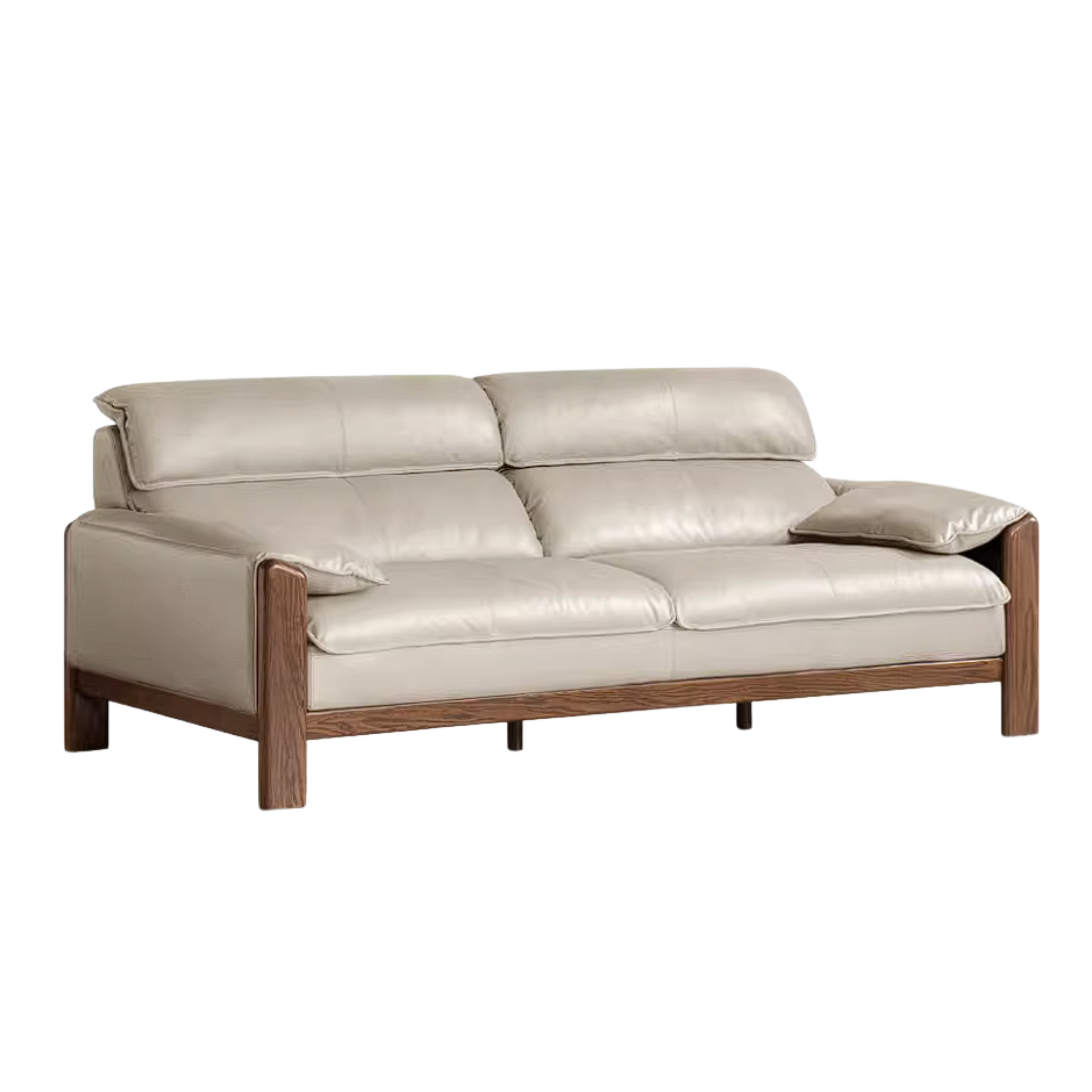Oak Solid Wood, Sandalwood Sofa with Italian Light Luxury Leather Design