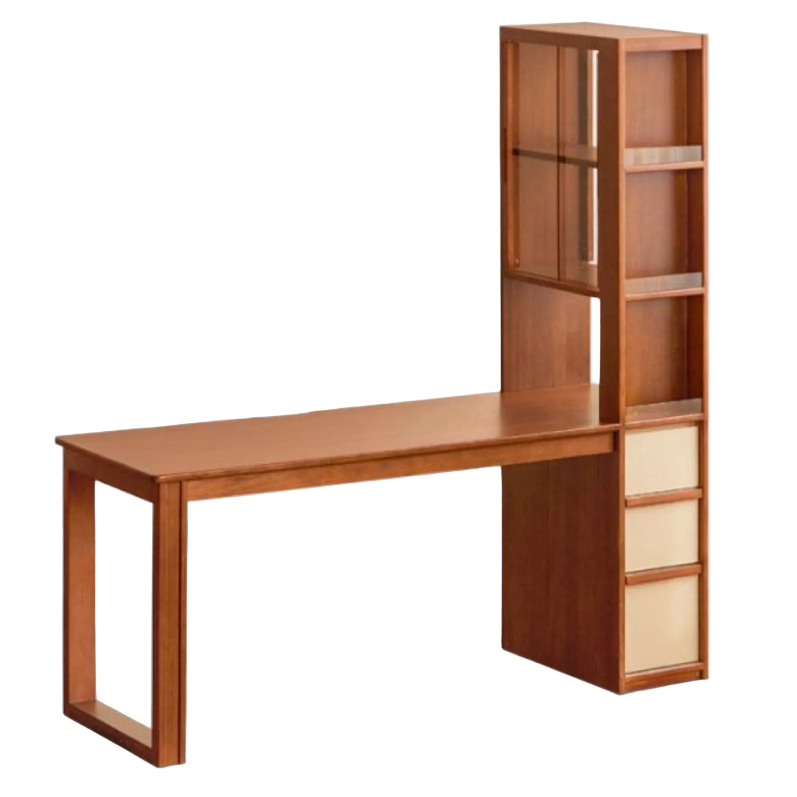 Poplar Solid Wood Retro Style Multifuntional Desk with Integrated Bookshelf