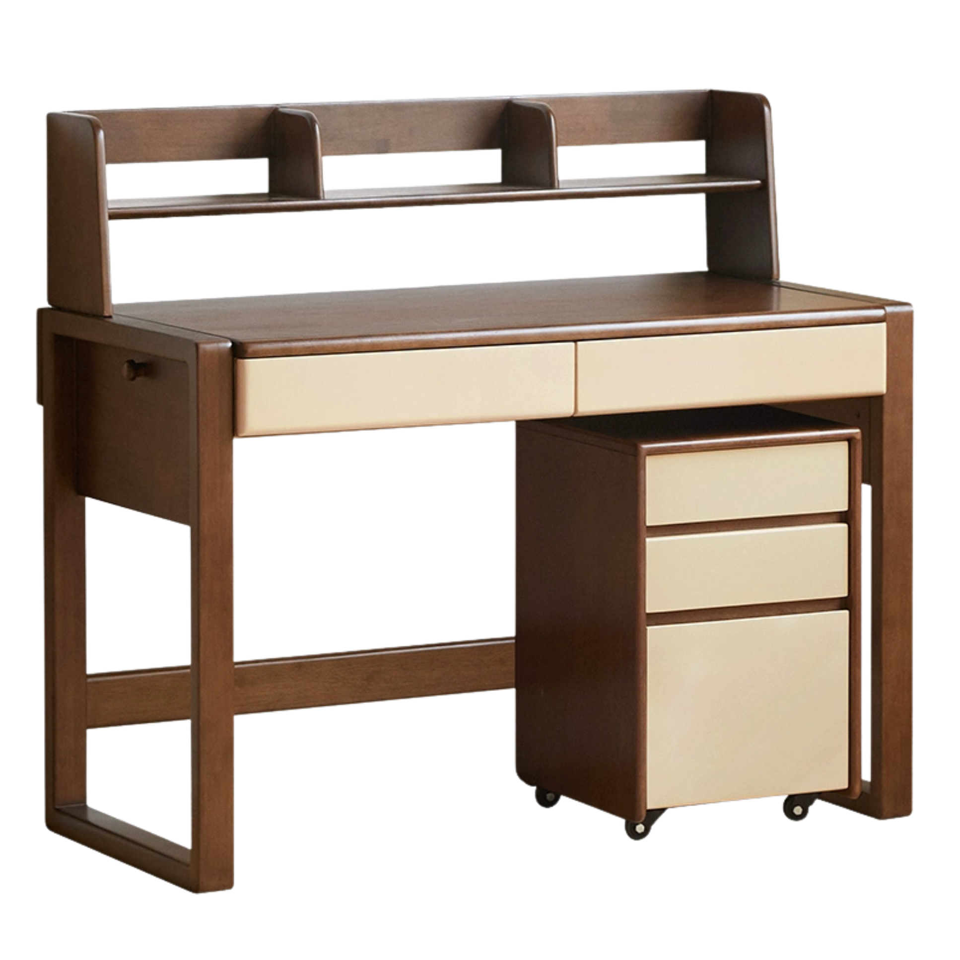 Solid Rubberwood Children's Desk With Bookshelf