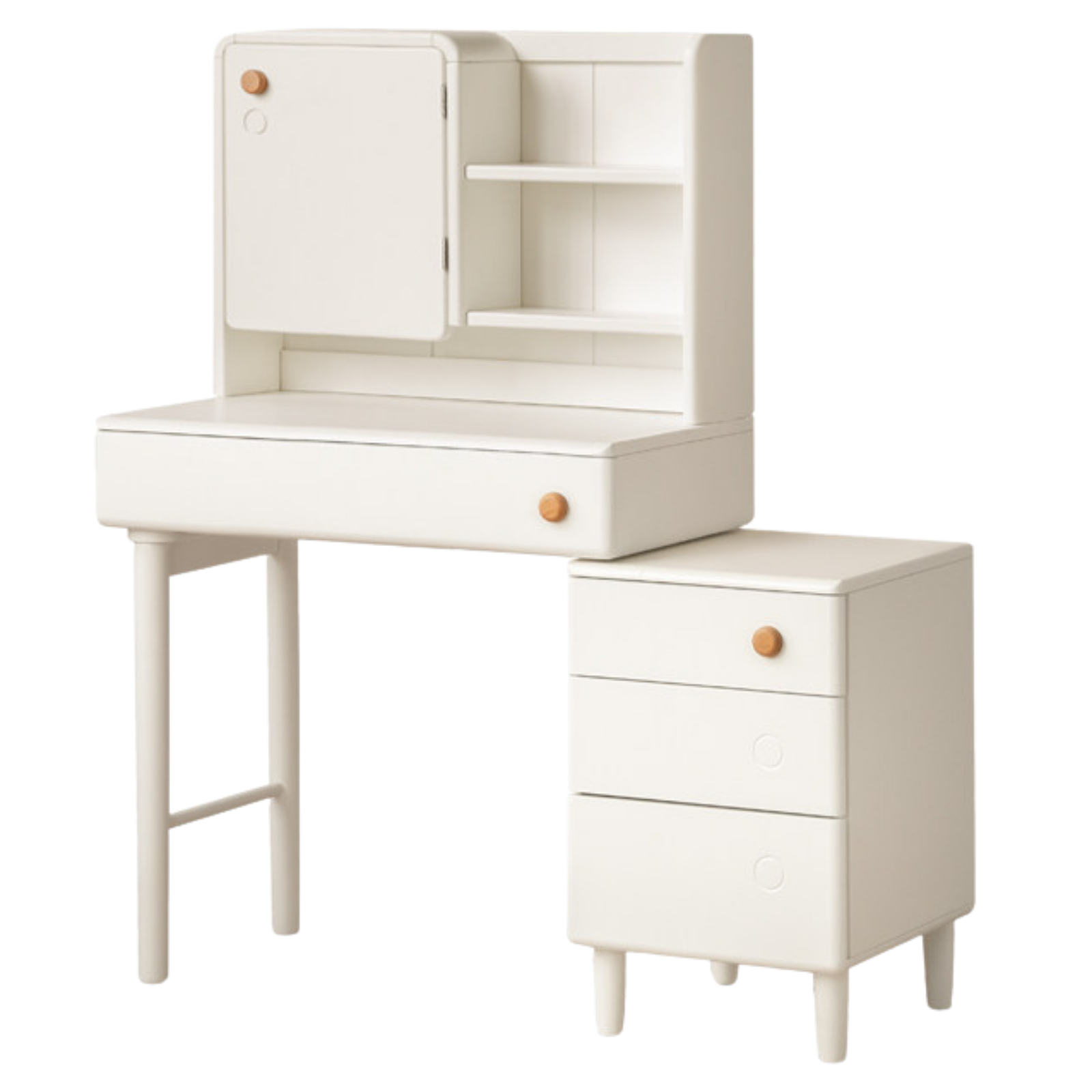 Solid Rubberwood Cream Style Vanity Table With Makeup Mirror.