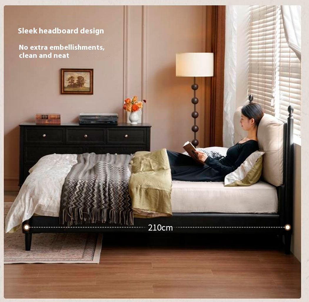 Genuine Leather Soft Bed French Retro Style