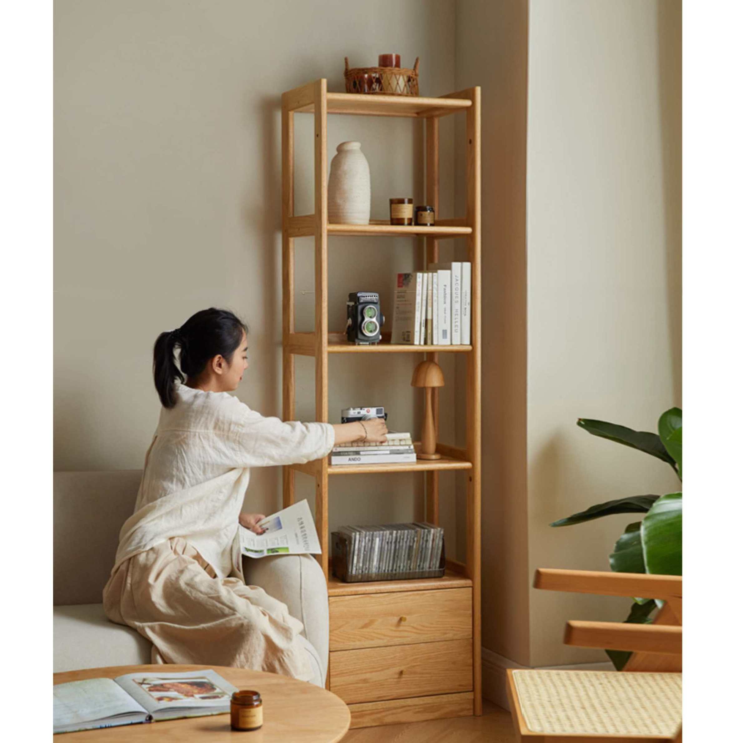 Oak Solid Wood Bookshelf Study Display Floor Combination Shelf