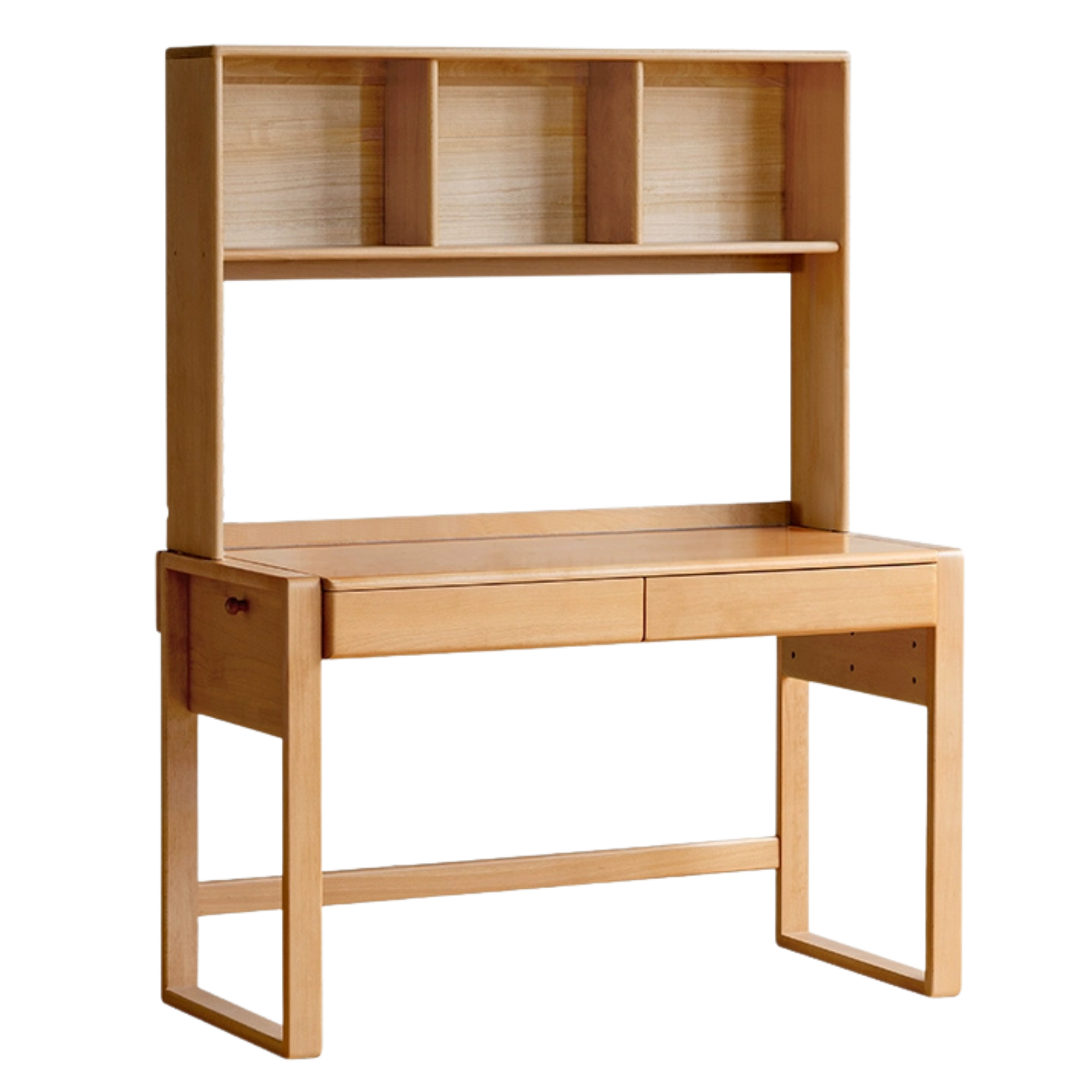 Beech Solid Wood Adjustable Height Children's Study Desk With Integrated Bookshelf