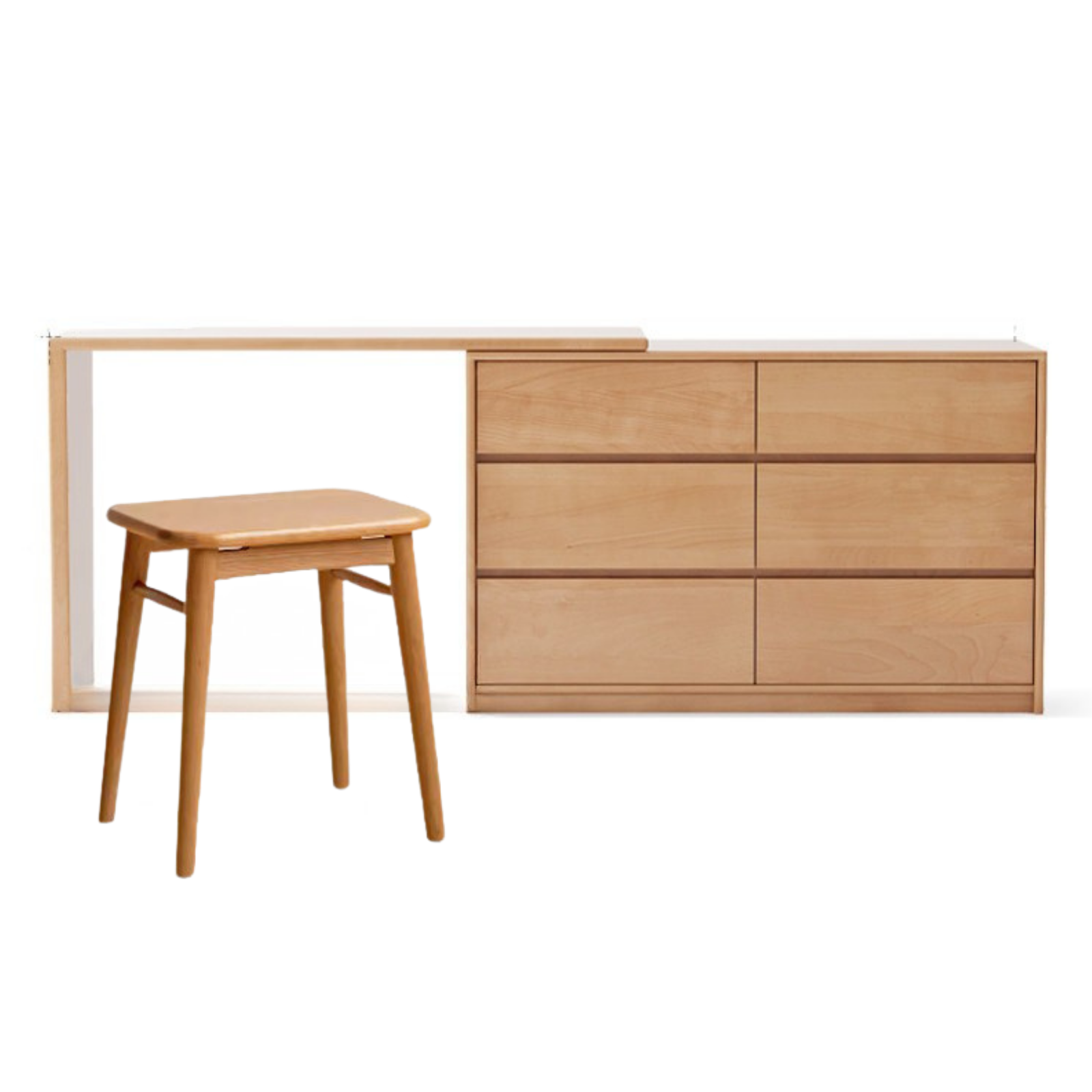 Oak, Solid Rubberwood, Beech Vanity Table L-Shaped Corner.