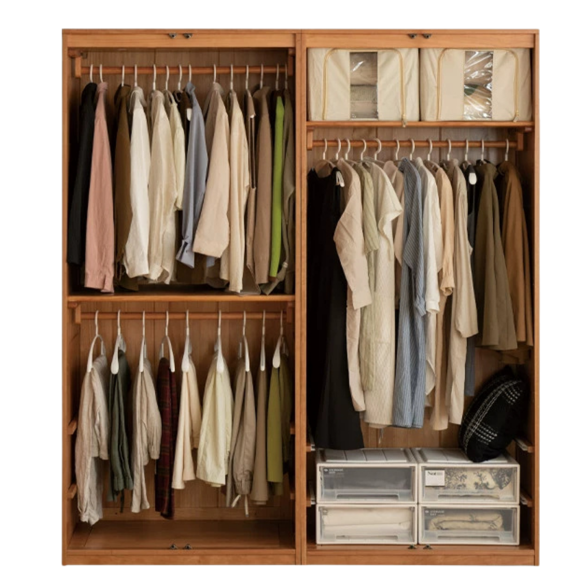 Cherry Solid Wood Swing Door Rattan Wardrobe