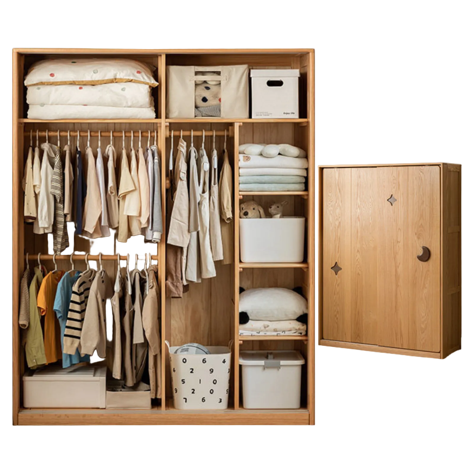 Oak Solid Wood Kids Sliding Door Wardrobe