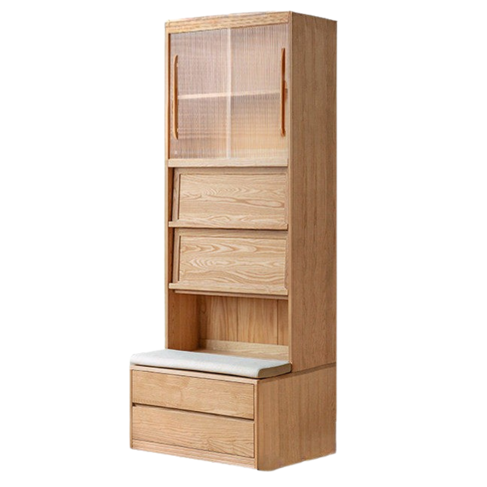 Ash, Oak Solid Wood Modern Combination Bookcase Integrated Card Seat