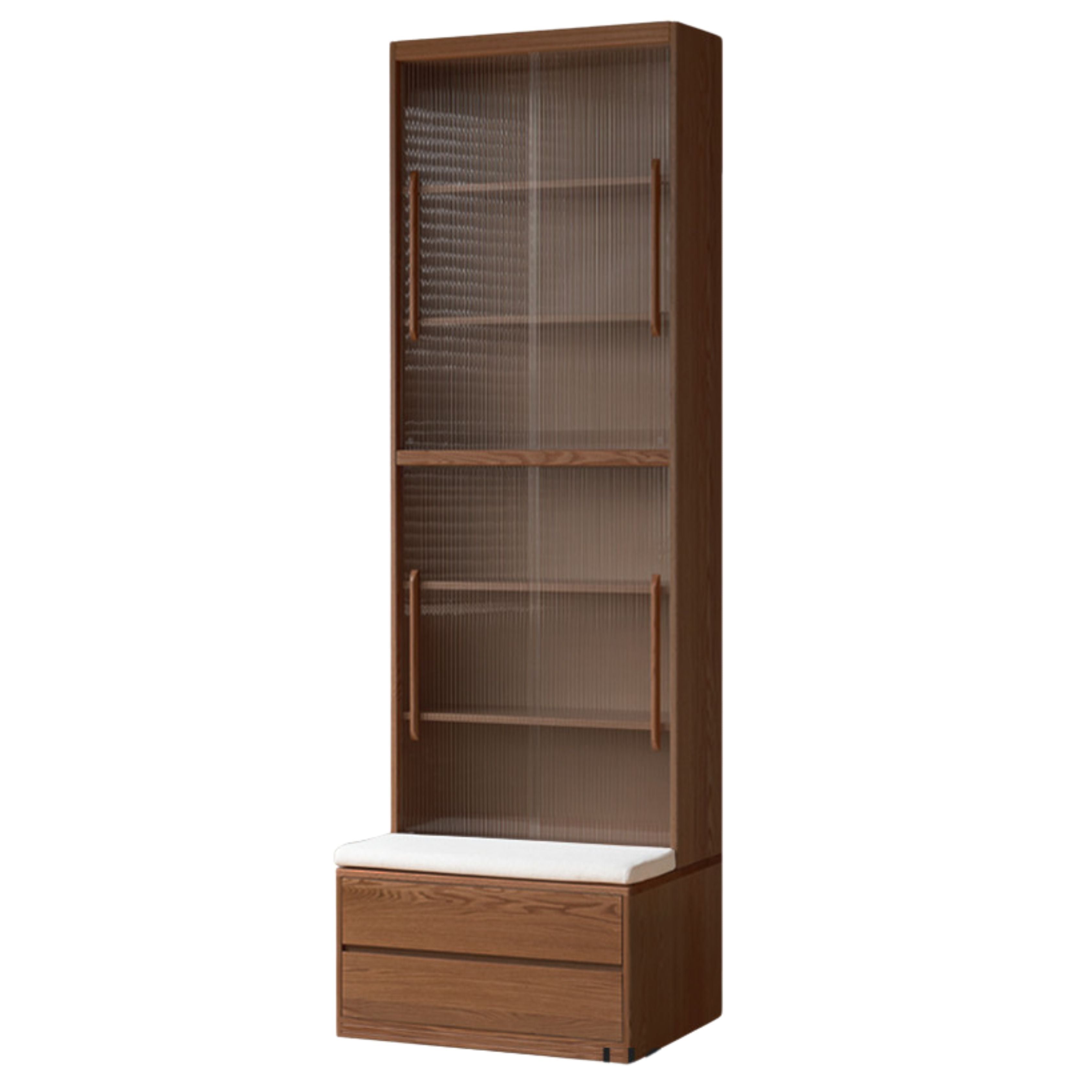 Black Walnut, Oak, Sandalwood, Ash Solid Wood Light Luxury Combined Bookshelf With Seat