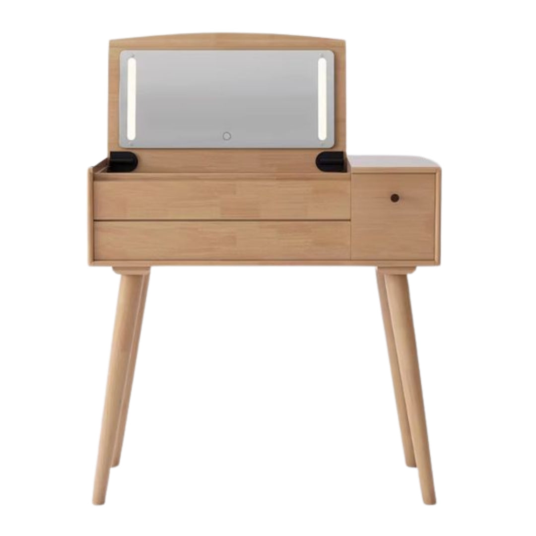 Oak Solid Wood, Solid RubberWood Vanity Table Mirror LED Touch Light.