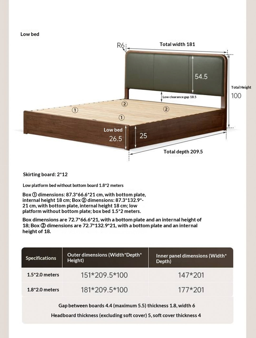 Black Walnut, Beech Solid Wood Retro Upholstered Large Bed