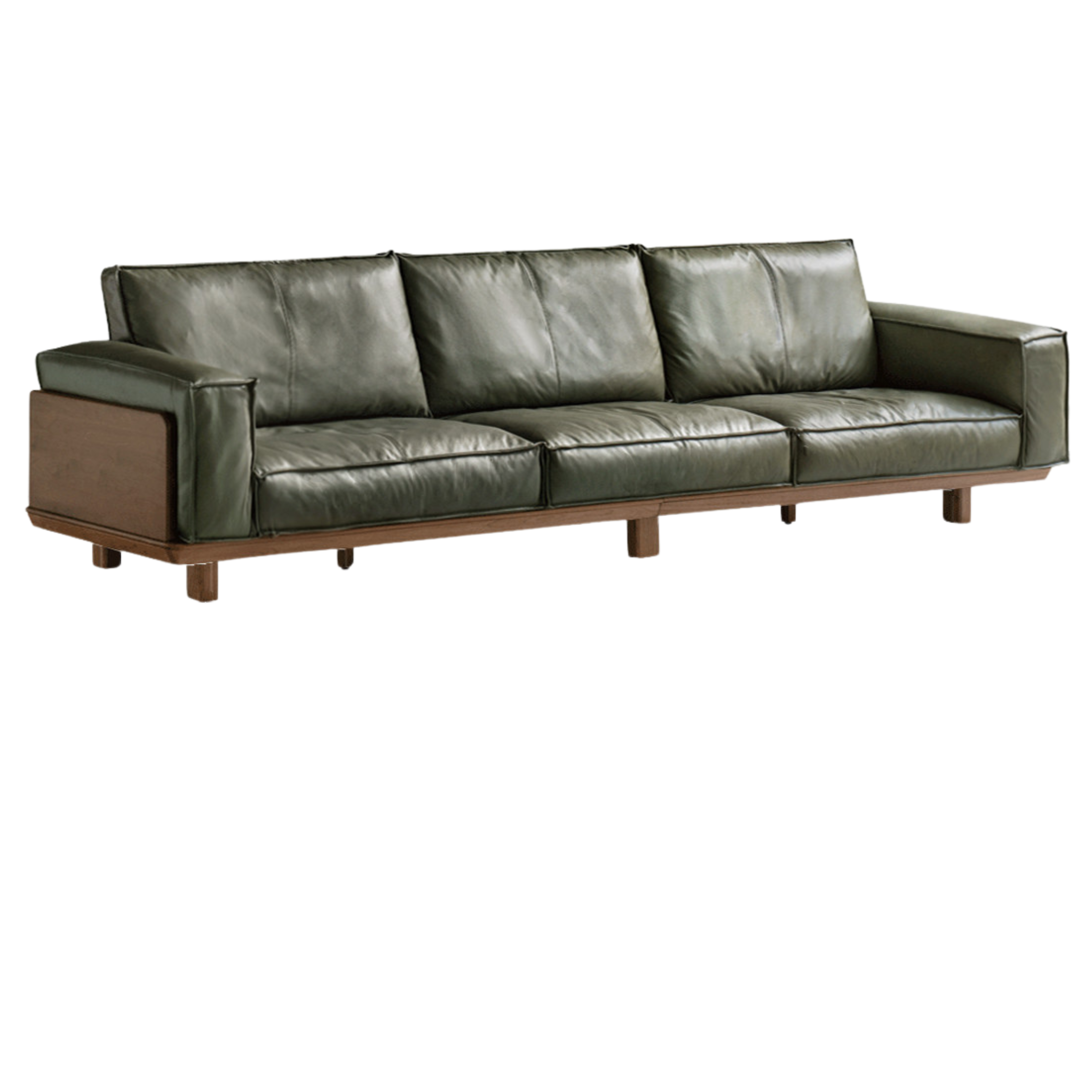 Black Walnut Solid Wood Leather Sofa.
