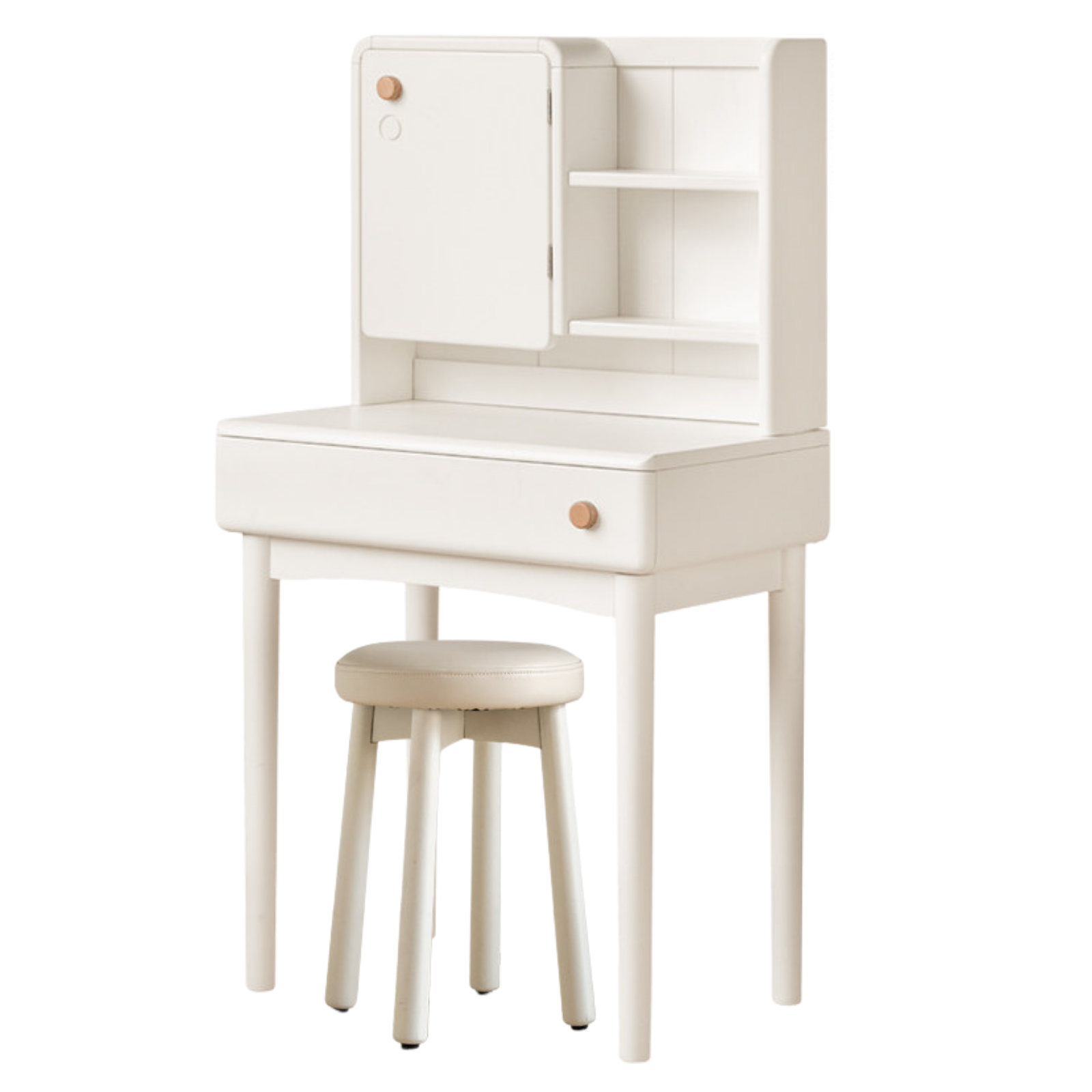 Solid Rubberwood Cream Style Vanity Table With Makeup Mirror.
