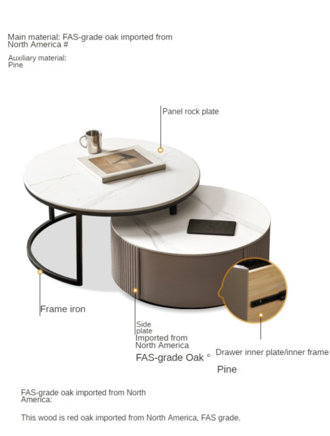 Oak Solid Wood French Light Luxury Rock Plate Coffee Table
