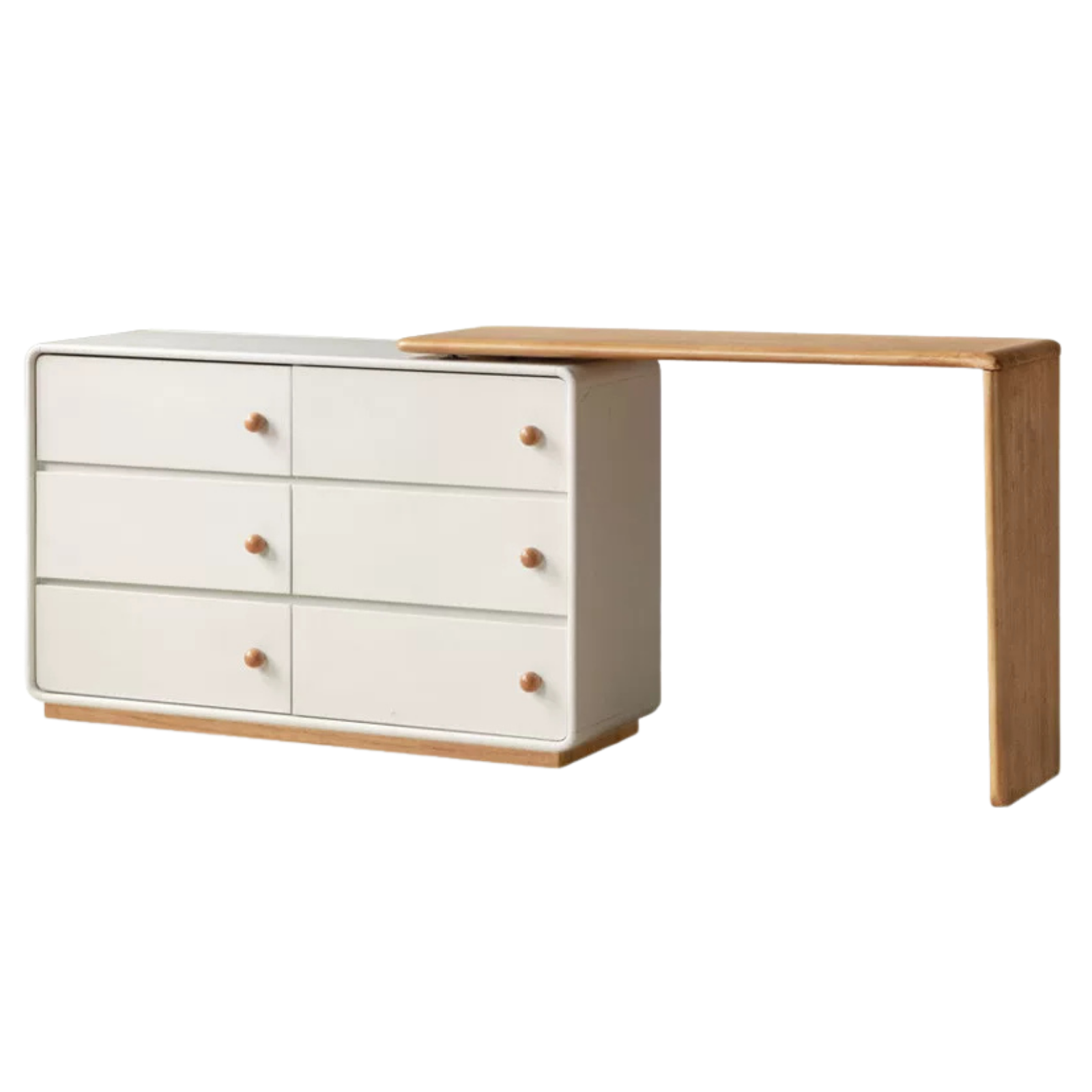 Solid Rubberwood Dresser with Attached Vanity Desk Extension