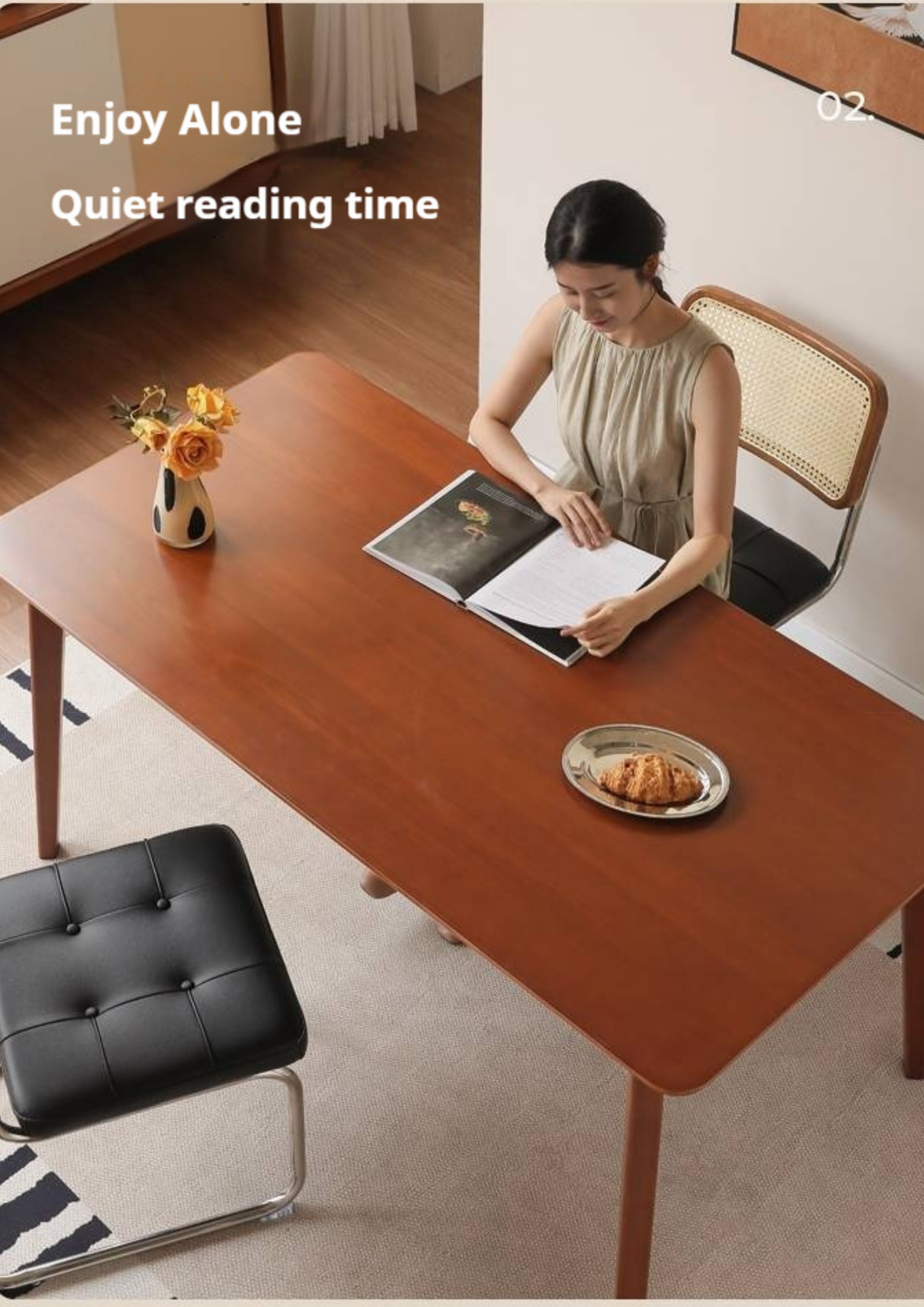 Tulipwood Solid Wood Retro Dining Table